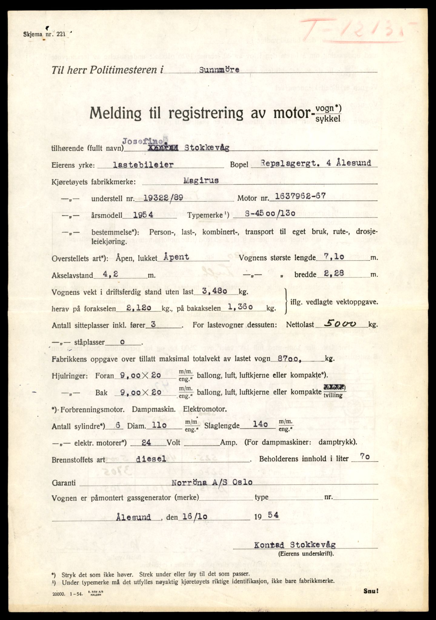 Møre og Romsdal vegkontor - Ålesund trafikkstasjon, AV/SAT-A-4099/F/Fe/L0033: Registreringskort for kjøretøy T 12151 - T 12474, 1927-1998, s. 1607