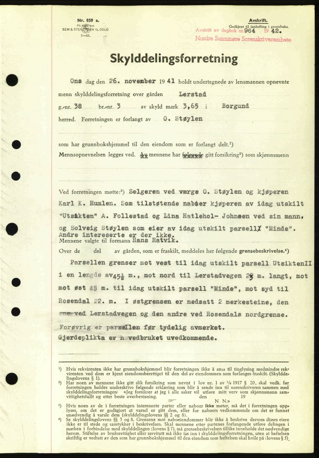 Nordre Sunnmøre sorenskriveri, SAT/A-0006/1/2/2C/2Ca: Pantebok nr. A13, 1942-1942, Dagboknr: 964/1942