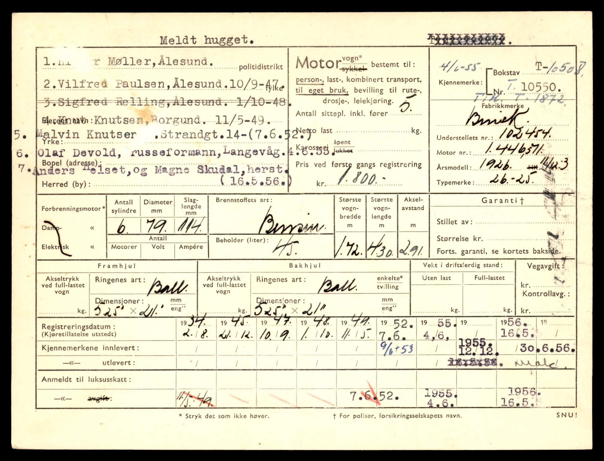 Møre og Romsdal vegkontor - Ålesund trafikkstasjon, SAT/A-4099/F/Fe/L0021: Registreringskort for kjøretøy T 10471 - T 10583, 1927-1998, s. 1091