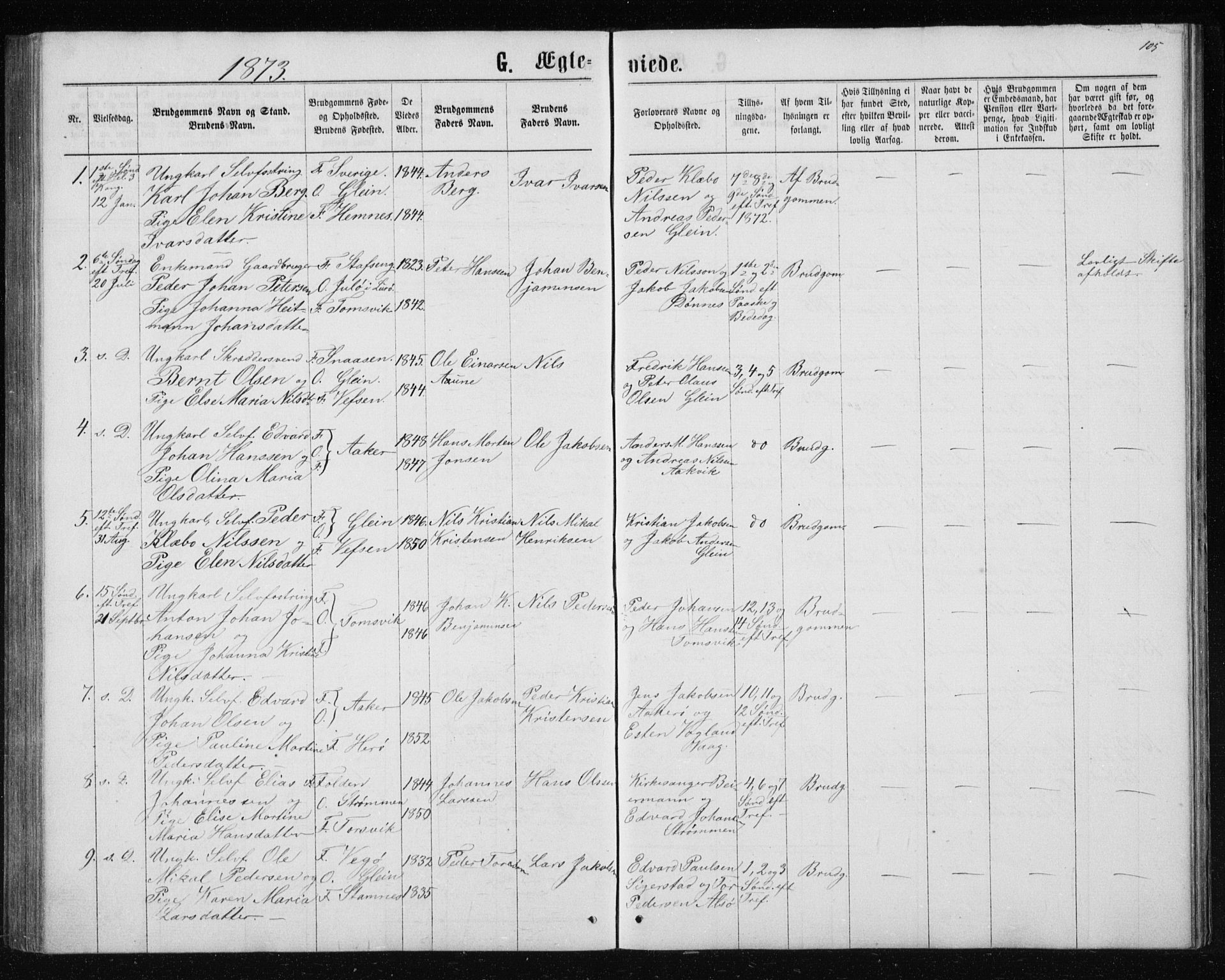 Ministerialprotokoller, klokkerbøker og fødselsregistre - Nordland, SAT/A-1459/835/L0531: Klokkerbok nr. 835C03, 1865-1877, s. 105