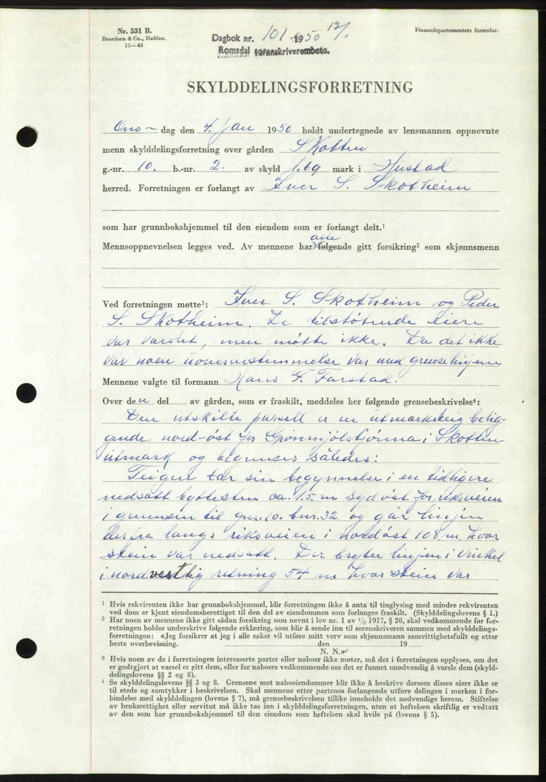 Romsdal sorenskriveri, SAT/A-4149/1/2/2C: Pantebok nr. A32, 1950-1950, Dagboknr: 101/1950