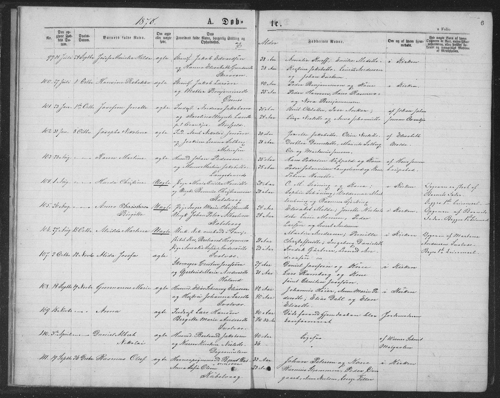 Ministerialprotokoller, klokkerbøker og fødselsregistre - Nordland, AV/SAT-A-1459/874/L1075: Klokkerbok nr. 874C04, 1876-1883, s. 6