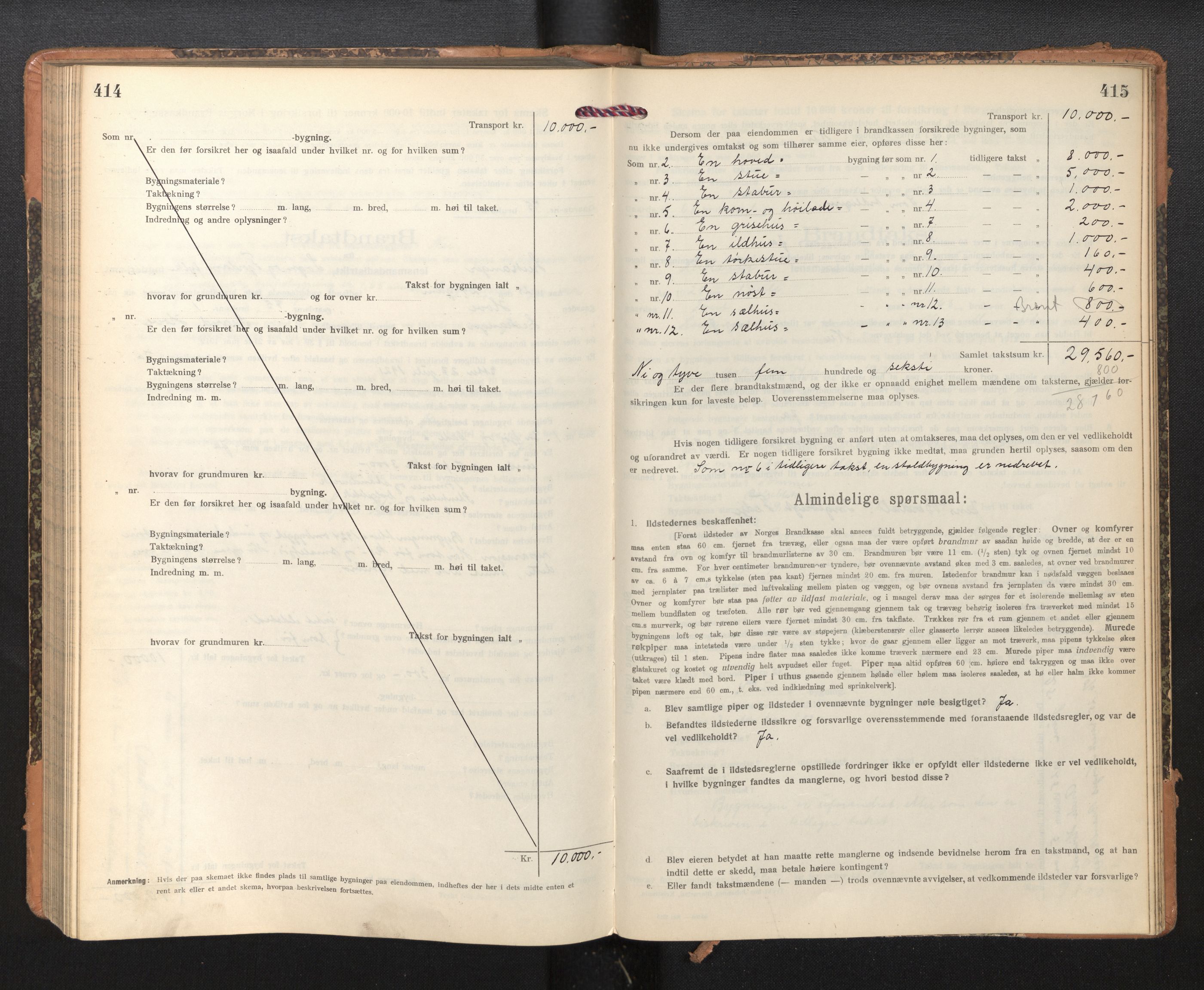 Lensmannen i Leikanger, SAB/A-29201/0012/L0006: Branntakstprotokoll, skjematakst, 1920-1926, s. 414-415