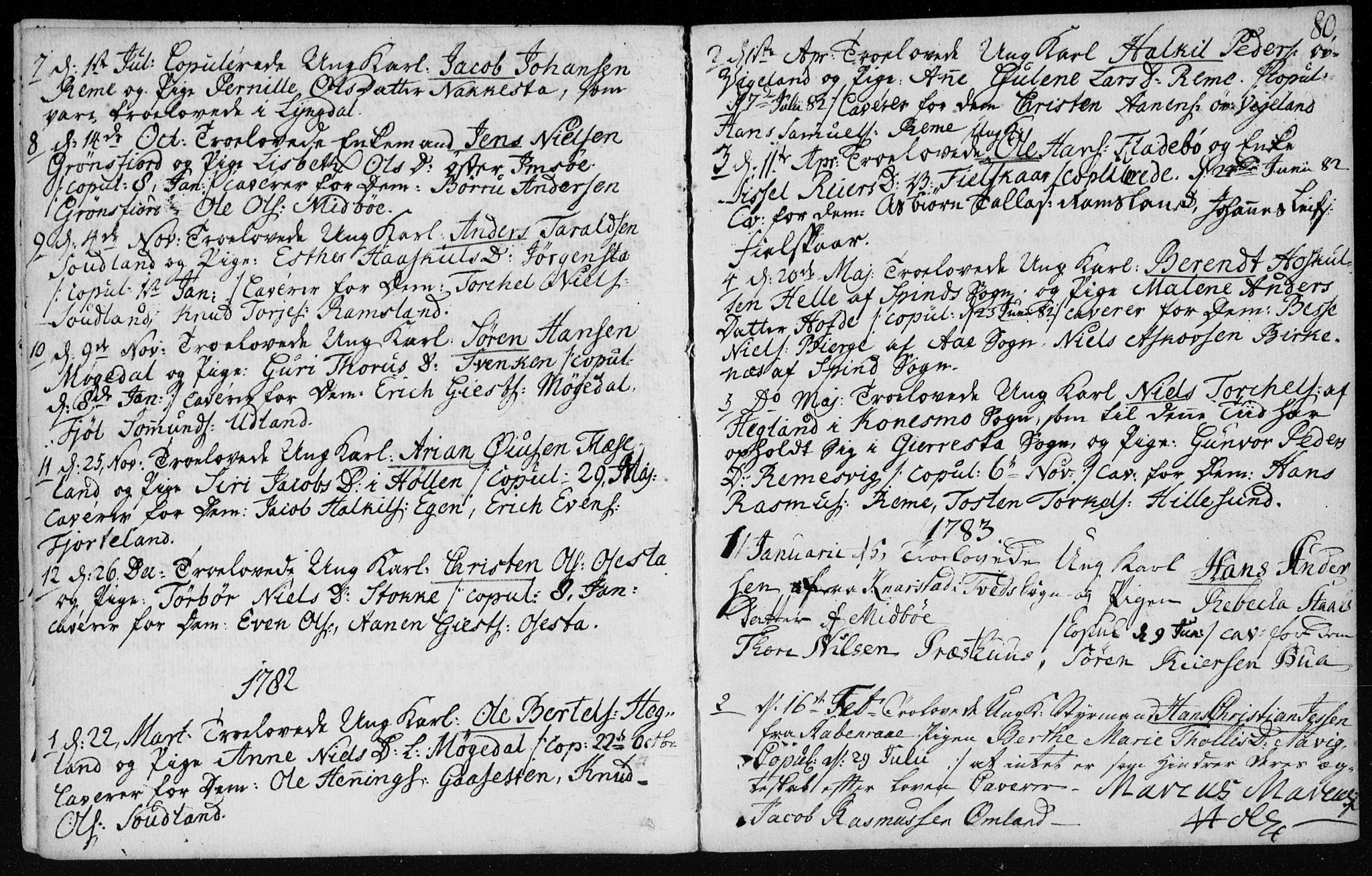 Sør-Audnedal sokneprestkontor, AV/SAK-1111-0039/F/Fa/Fab/L0003: Ministerialbok nr. A 3, 1766-1828, s. 80