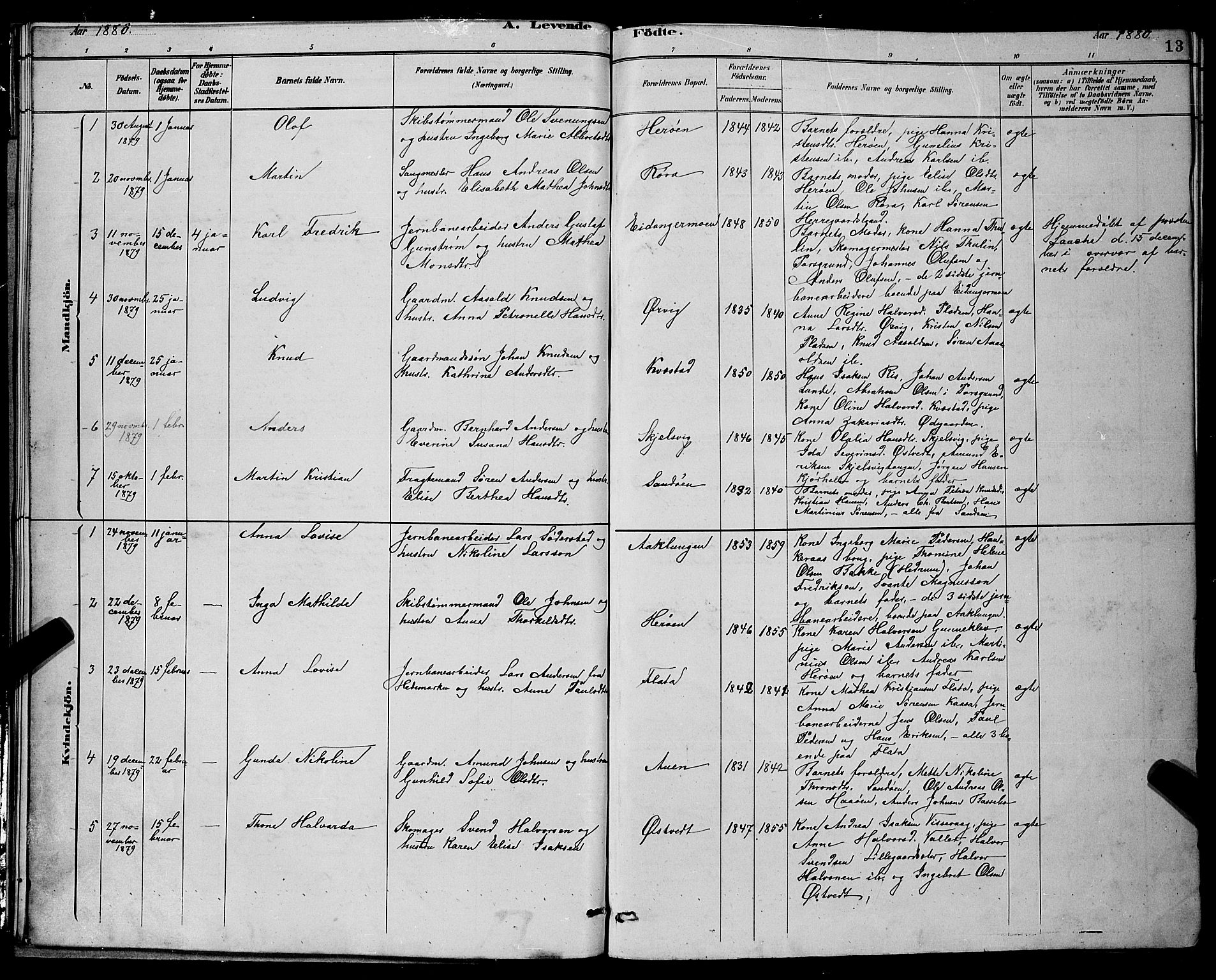 Eidanger kirkebøker, AV/SAKO-A-261/G/Ga/L0002: Klokkerbok nr. 2, 1879-1892, s. 13