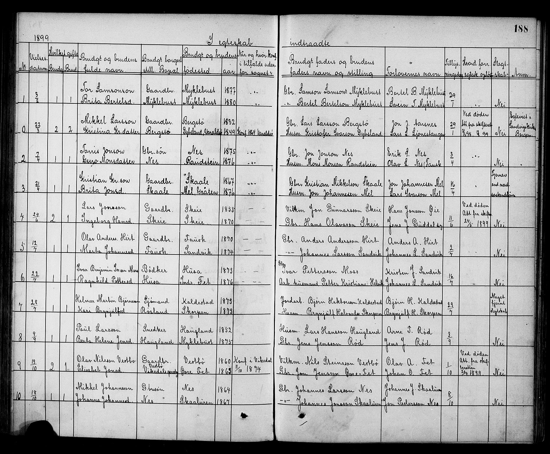 Kvinnherad sokneprestembete, AV/SAB-A-76401/H/Hab: Klokkerbok nr. A 2, 1873-1900, s. 188