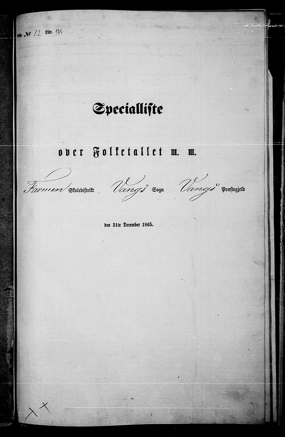 RA, Folketelling 1865 for 0414L Vang prestegjeld, Vang sokn og Furnes sokn, 1865, s. 307