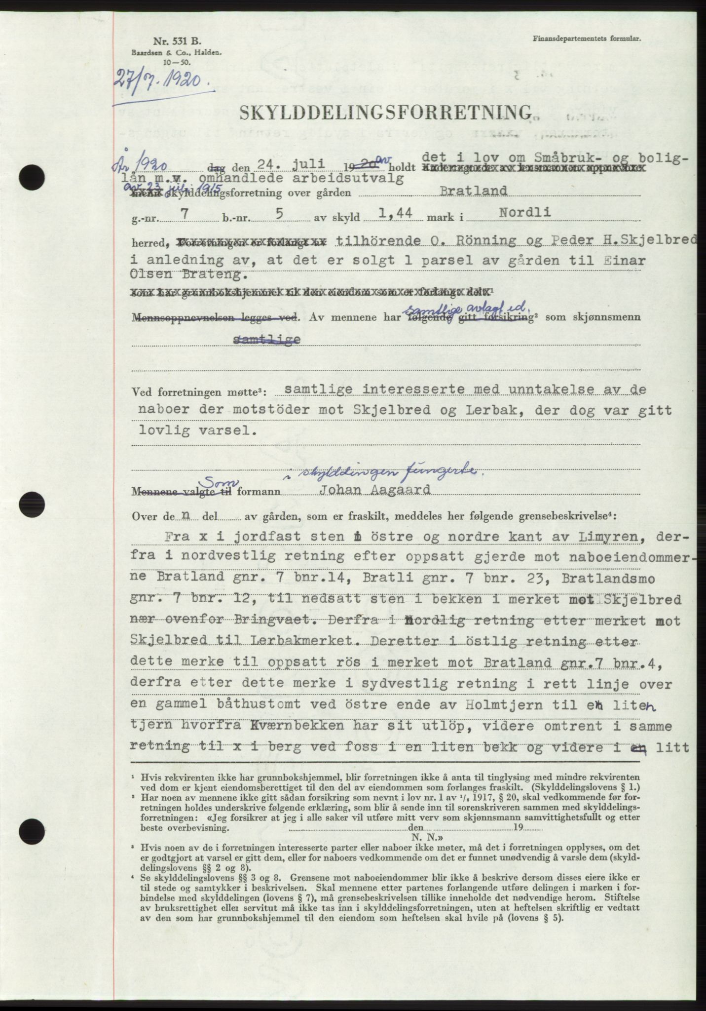 Namdal sorenskriveri, SAT/A-4133/1/2/2C: Pantebok nr. -, 1916-1921, Tingl.dato: 27.07.1920