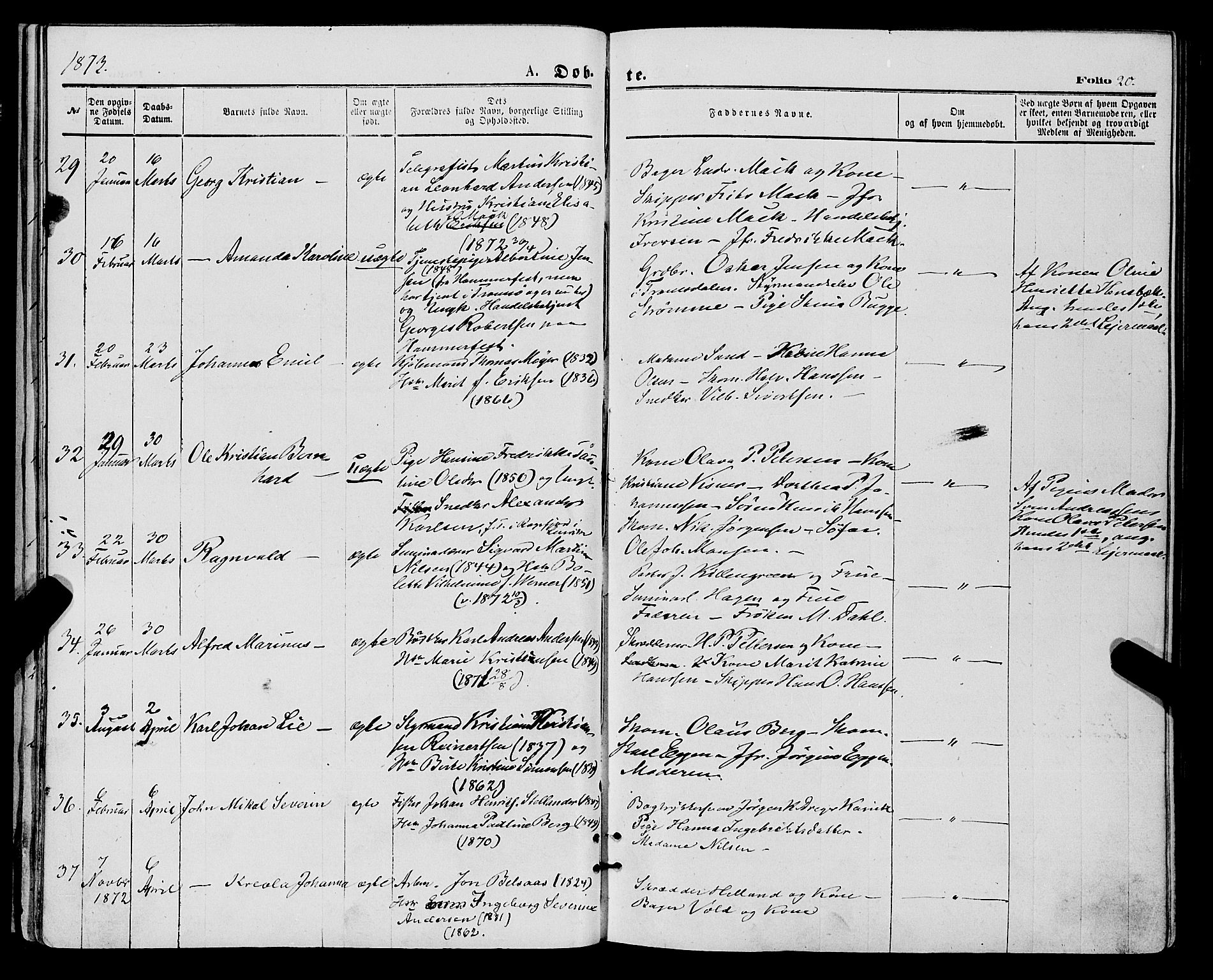 Tromsø sokneprestkontor/stiftsprosti/domprosti, AV/SATØ-S-1343/G/Ga/L0013kirke: Ministerialbok nr. 13, 1872-1877, s. 20