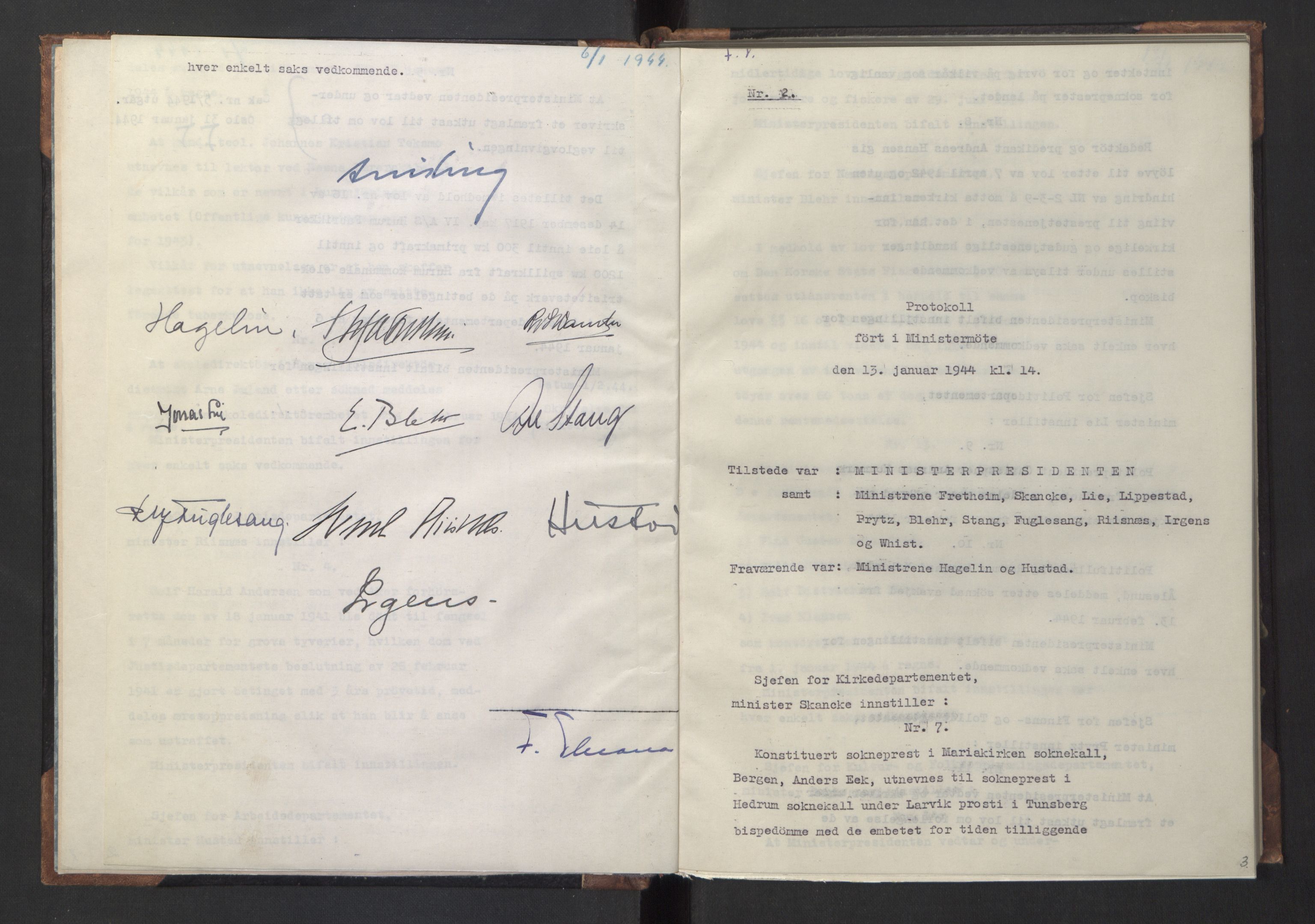 NS-administrasjonen 1940-1945 (Statsrådsekretariatet, de kommisariske statsråder mm), AV/RA-S-4279/D/Da/L0005: Protokoll fra ministermøter, 1944, s. 5