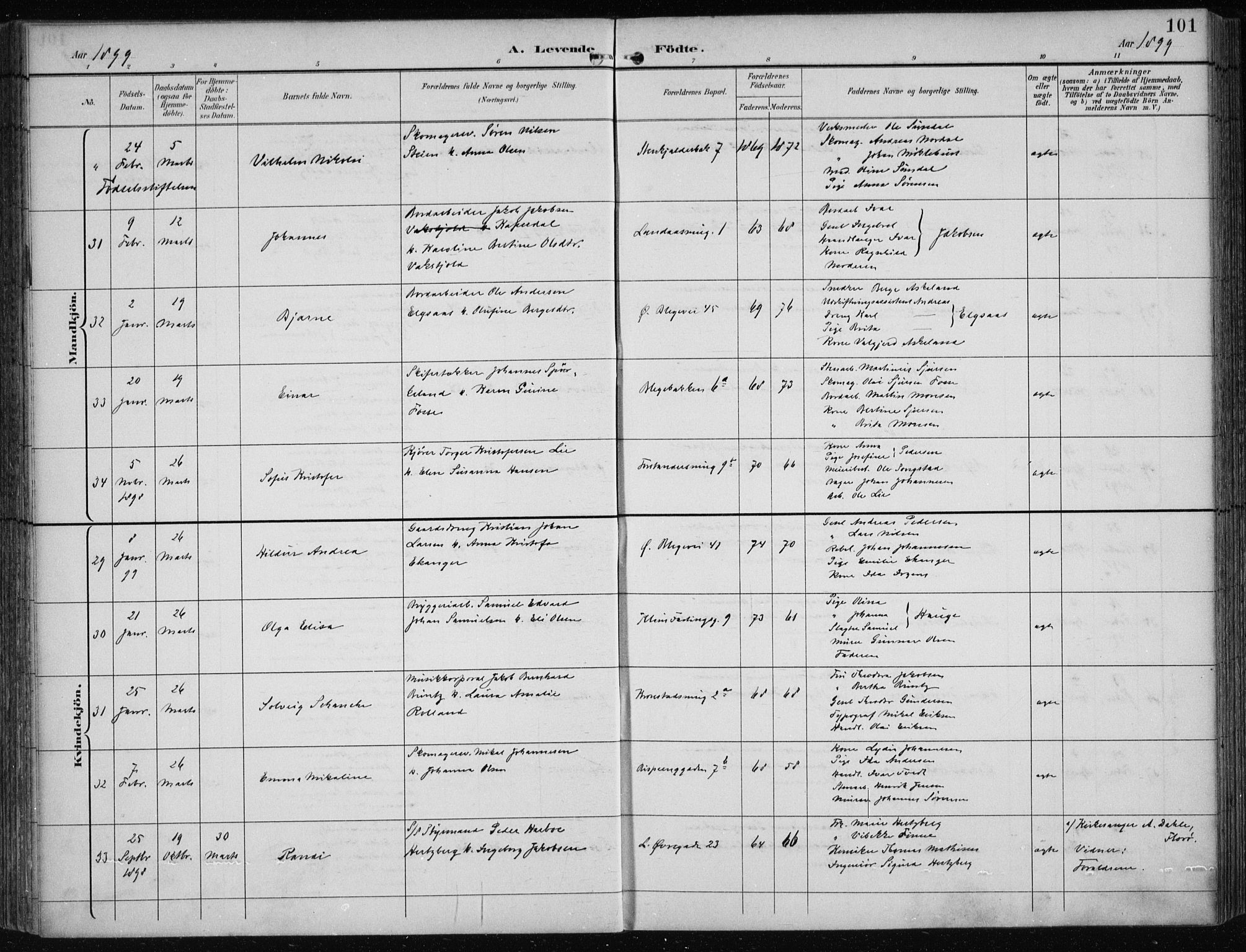 Korskirken sokneprestembete, AV/SAB-A-76101/H/Hab: Klokkerbok nr. B 10, 1896-1905, s. 101