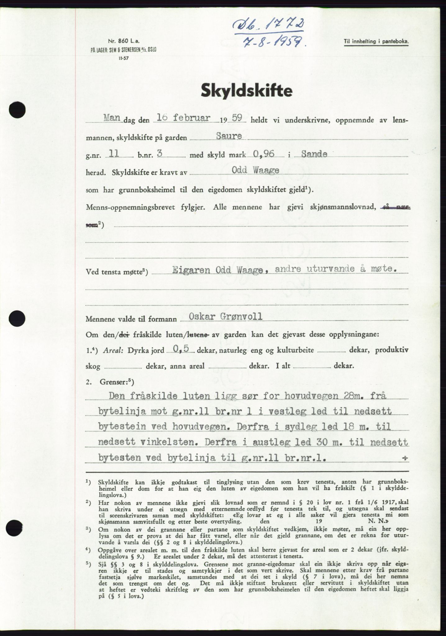 Søre Sunnmøre sorenskriveri, SAT/A-4122/1/2/2C/L0113: Pantebok nr. 39A, 1959-1959, Dagboknr: 1772/1959