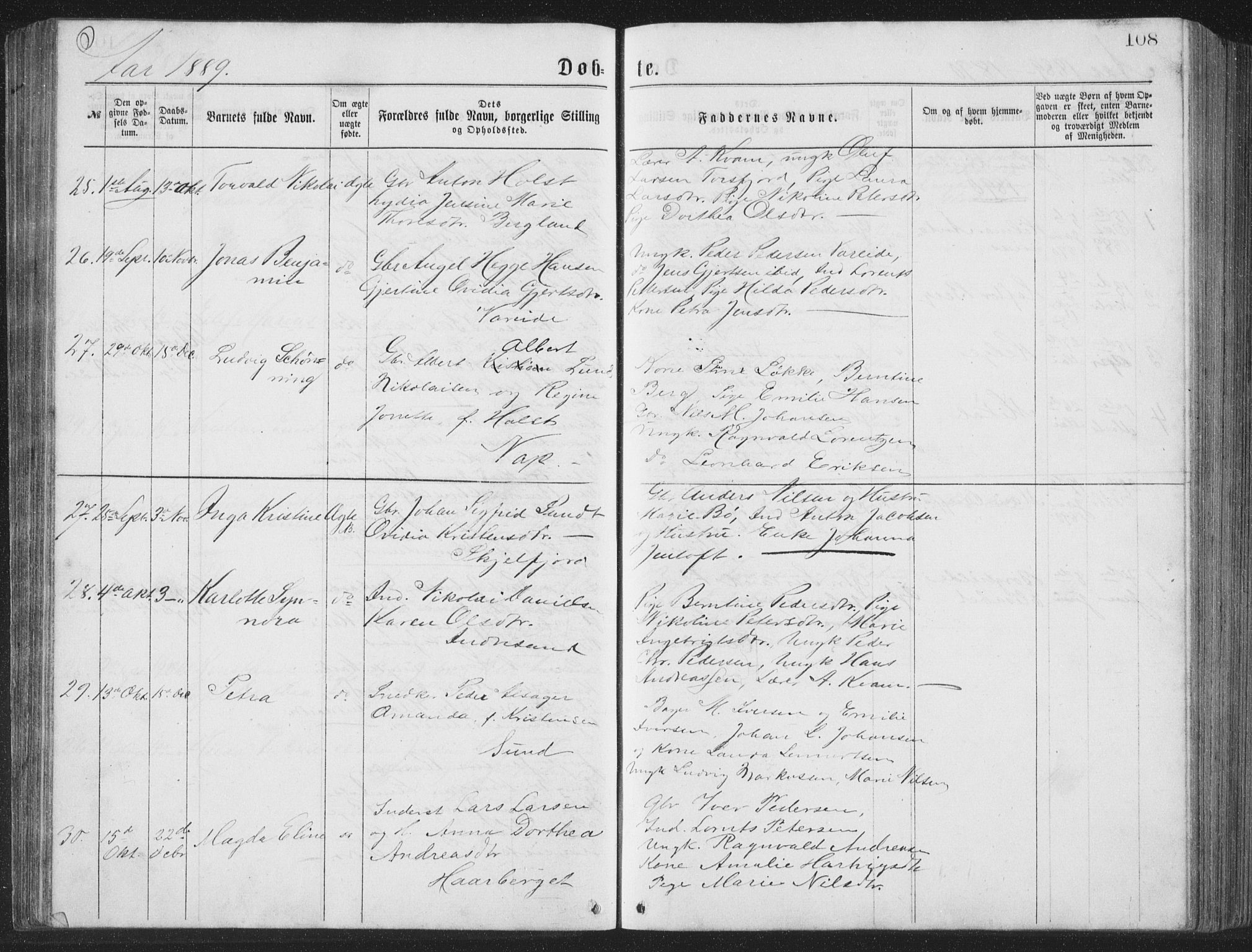 Ministerialprotokoller, klokkerbøker og fødselsregistre - Nordland, AV/SAT-A-1459/885/L1213: Klokkerbok nr. 885C02, 1874-1892, s. 108