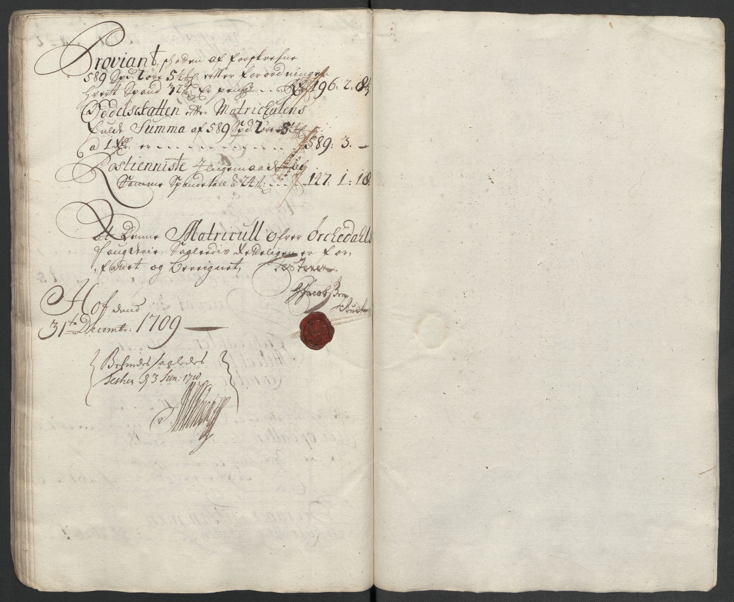 Rentekammeret inntil 1814, Reviderte regnskaper, Fogderegnskap, AV/RA-EA-4092/R60/L3959: Fogderegnskap Orkdal og Gauldal, 1709, s. 94