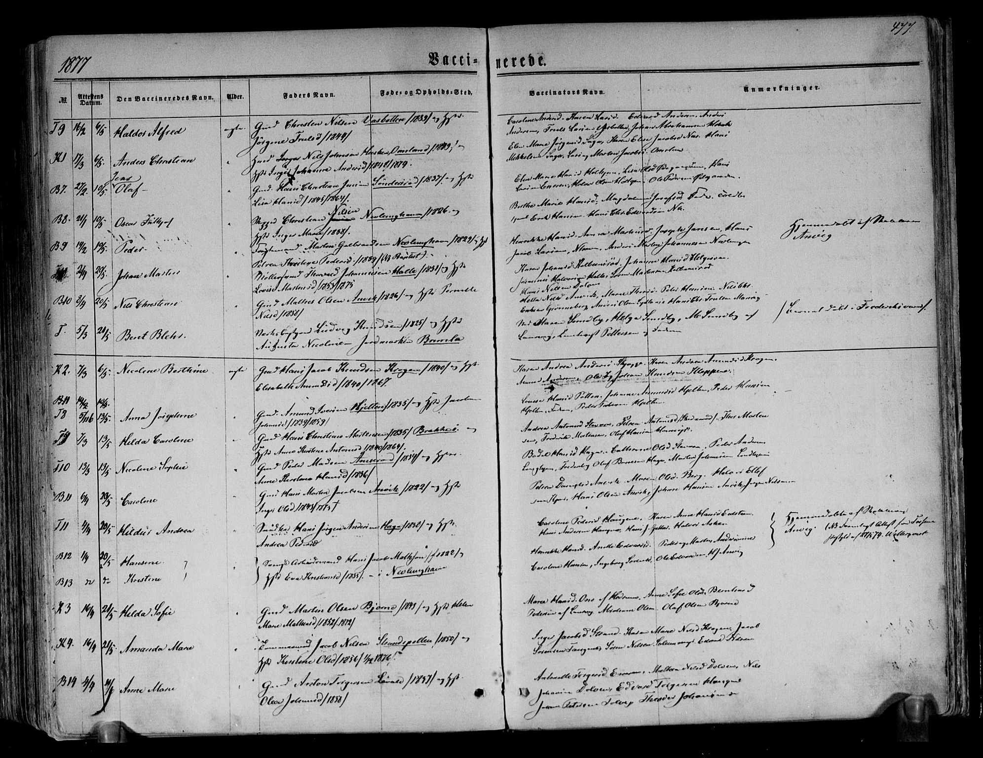 Brunlanes kirkebøker, AV/SAKO-A-342/F/Fa/L0005: Ministerialbok nr. I 5, 1862-1877, s. 477