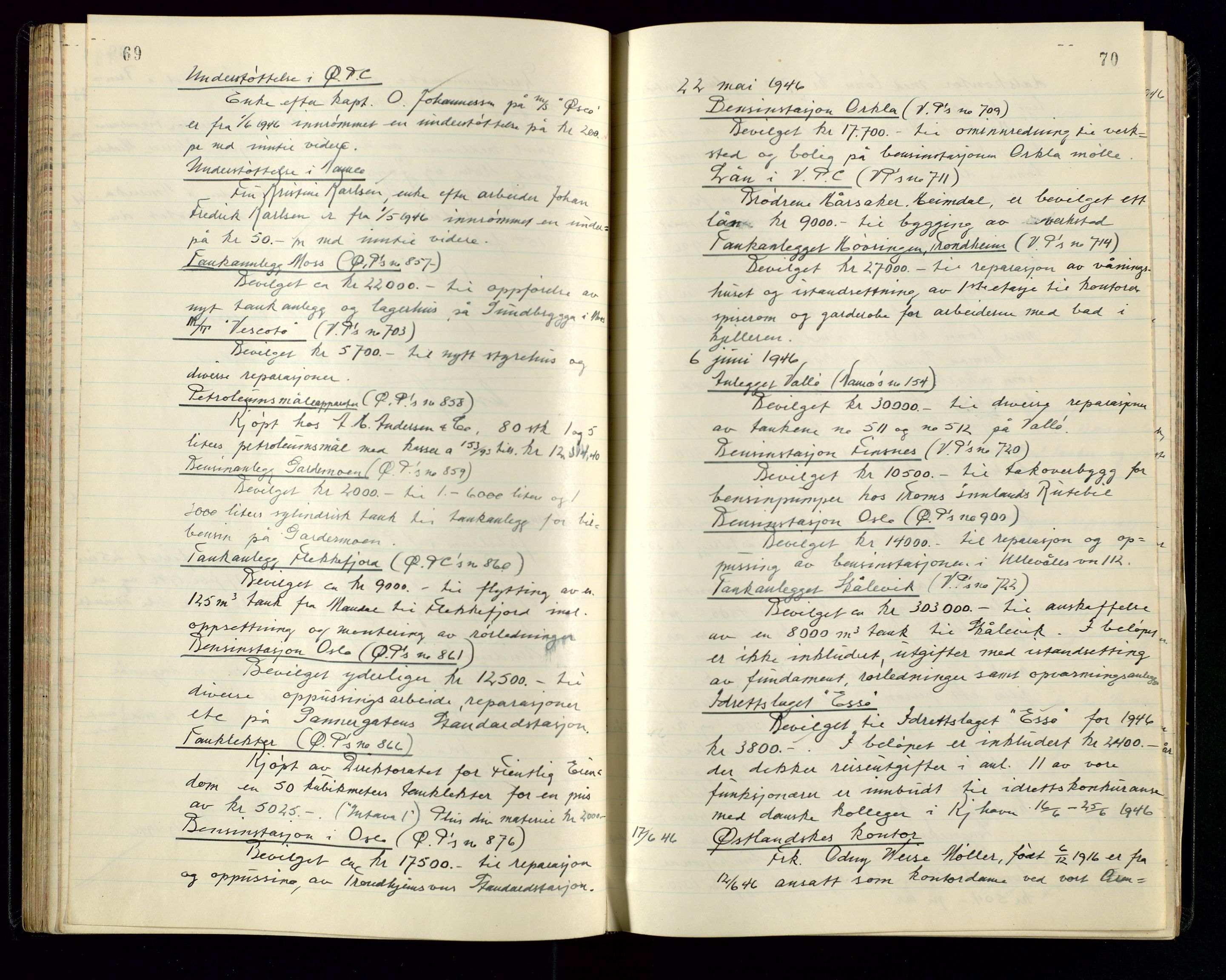 PA 1534 - Østlandske Petroleumscompagni A/S, AV/SAST-A-101954/A/Aa/L0005/0001: Direksjonsprotokoller / Den Administrerende Direksjon alle selskaper (referatprotokoll), 1943-1958, s. 69-70