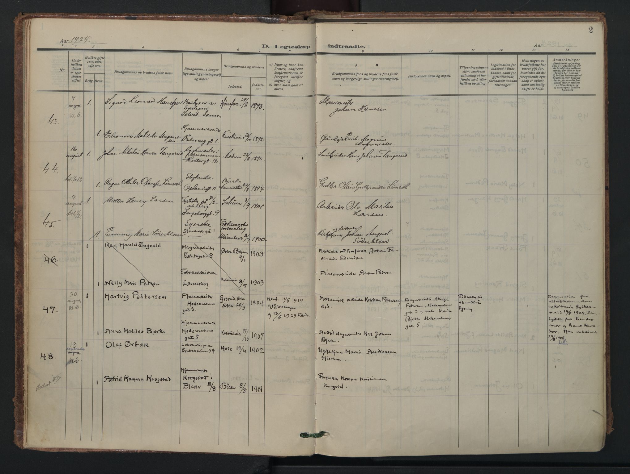 Vålerengen prestekontor Kirkebøker, AV/SAO-A-10878/F/Fa/L0005: Ministerialbok nr. 5, 1924-1936, s. 2