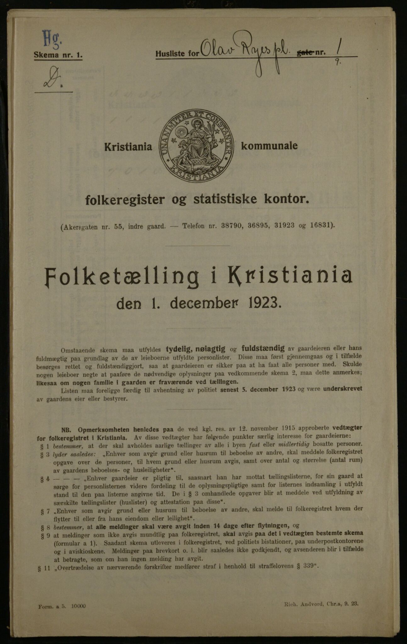 OBA, Kommunal folketelling 1.12.1923 for Kristiania, 1923, s. 82425