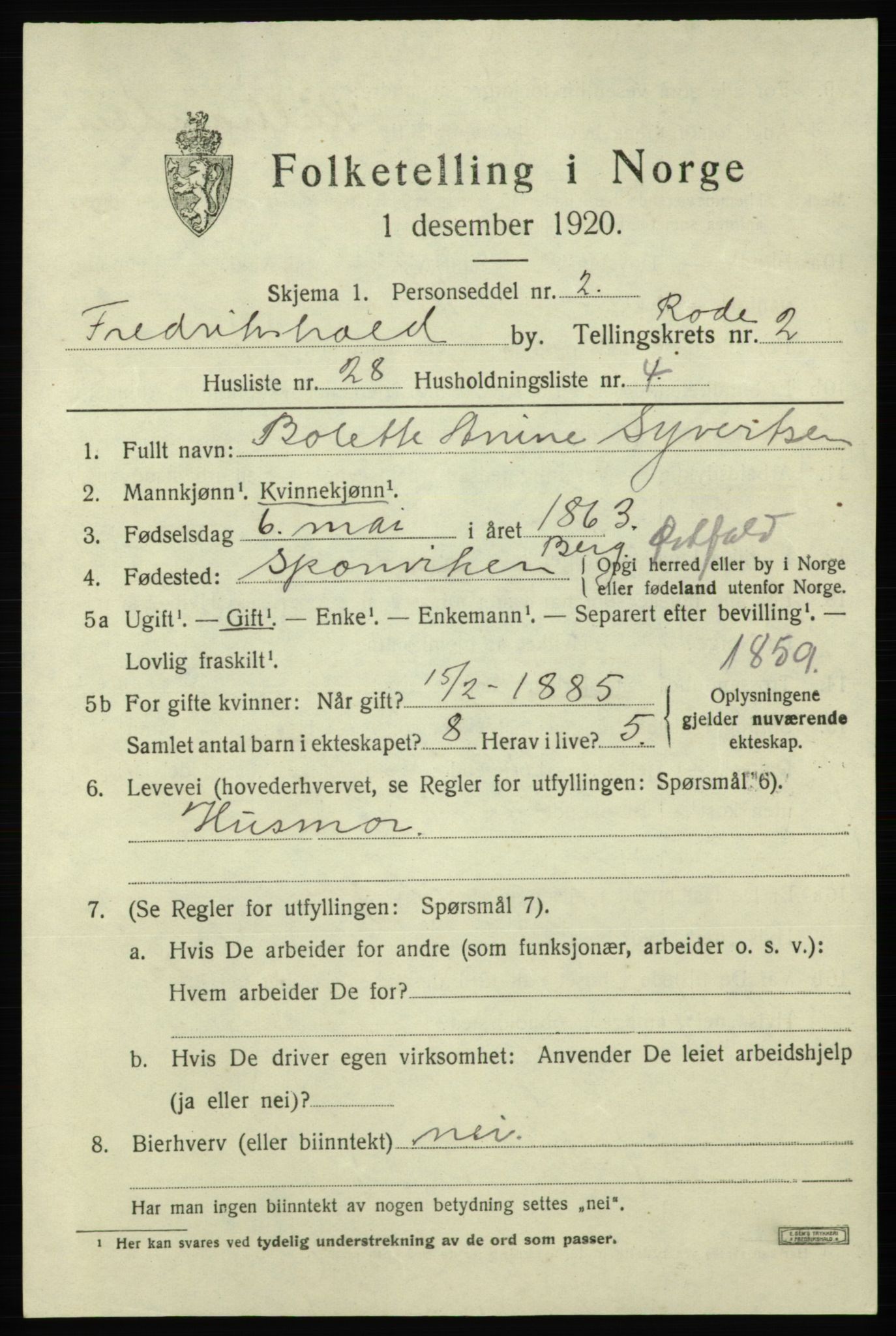SAO, Folketelling 1920 for 0101 Fredrikshald kjøpstad, 1920, s. 9932