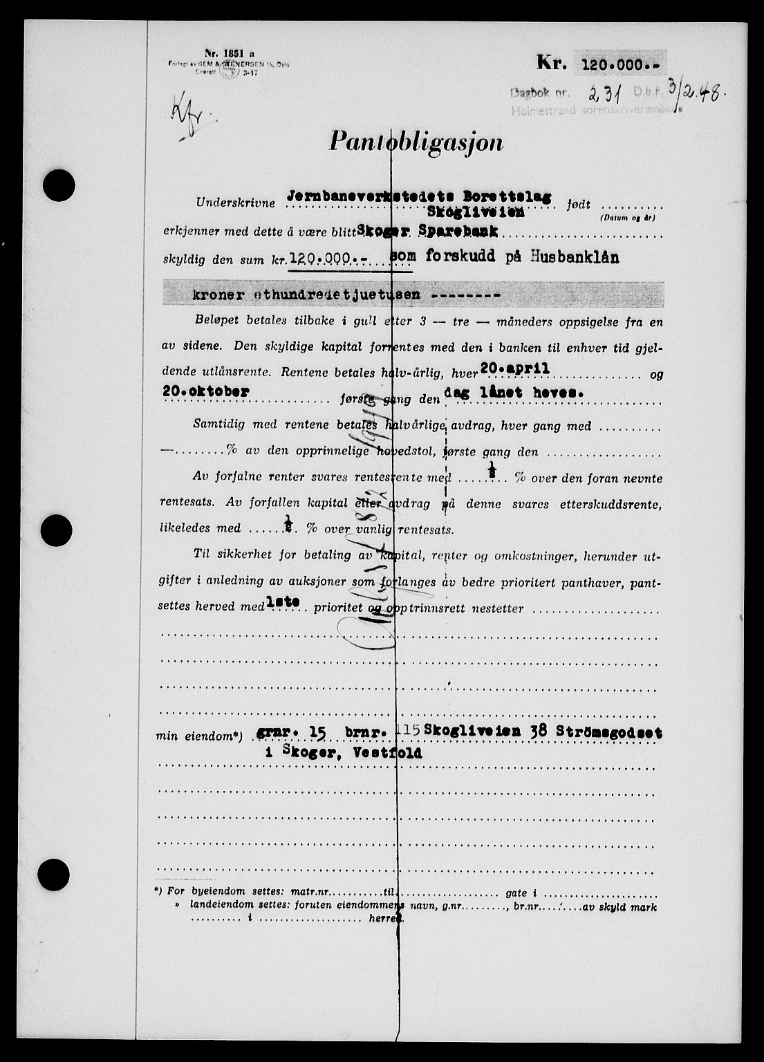 Holmestrand sorenskriveri, SAKO/A-67/G/Ga/Gab/L0058: Pantebok nr. B-58, 1947-1948, Dagboknr: 231/1948