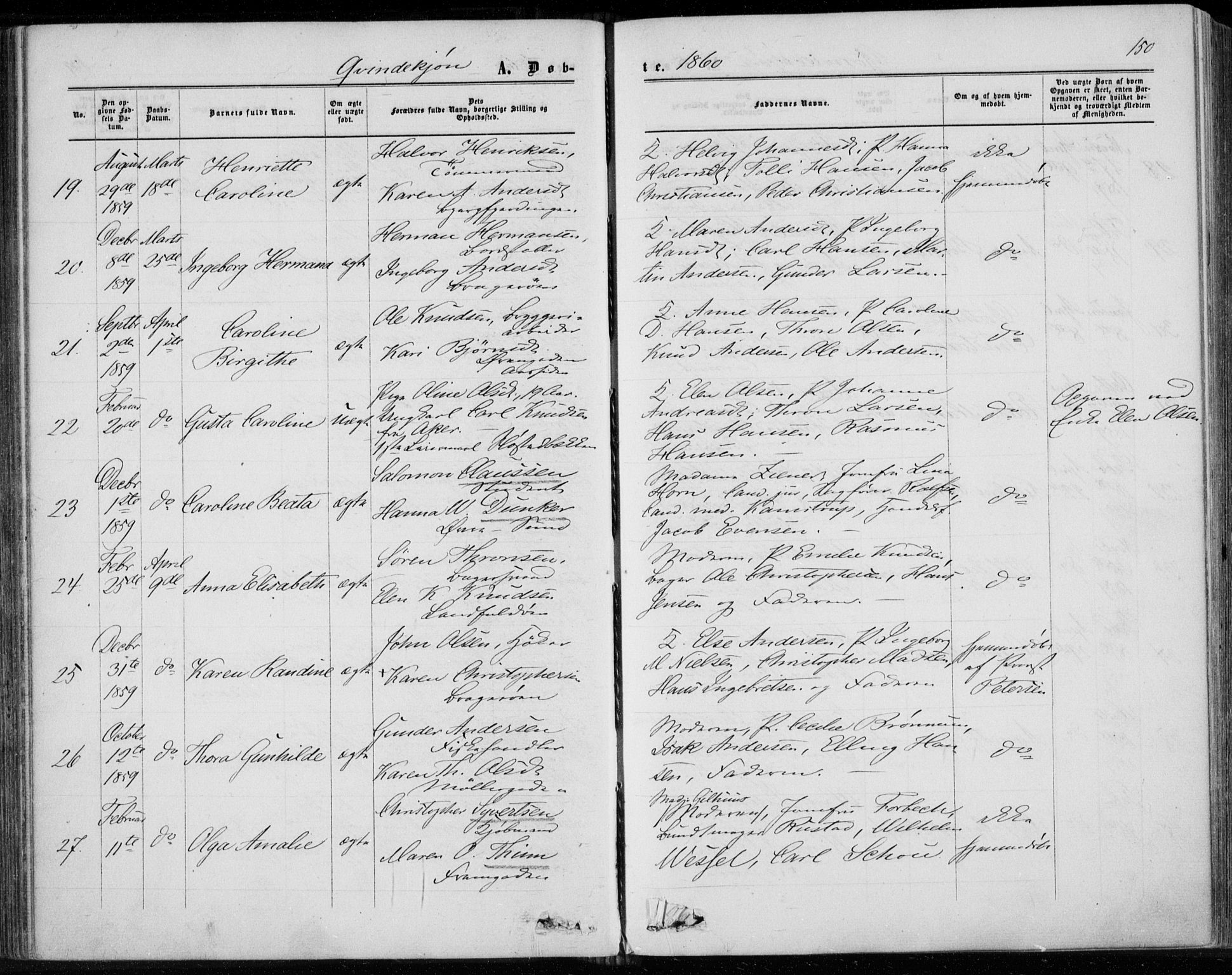 Bragernes kirkebøker, AV/SAKO-A-6/F/Fb/L0003: Ministerialbok nr. II 3, 1860-1868, s. 150