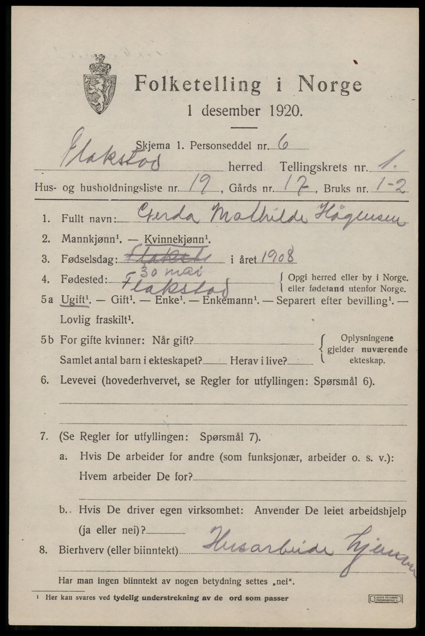 SAT, Folketelling 1920 for 1859 Flakstad herred, 1920, s. 771