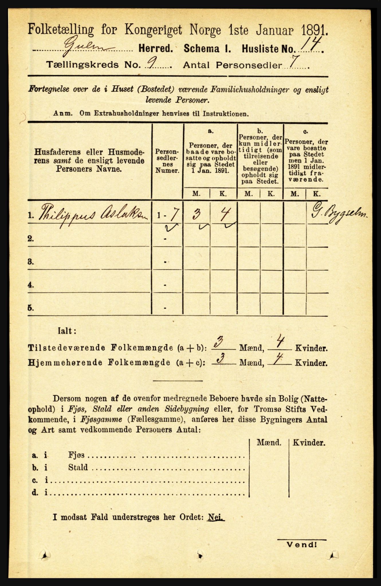 RA, Folketelling 1891 for 1411 Gulen herred, 1891, s. 2719