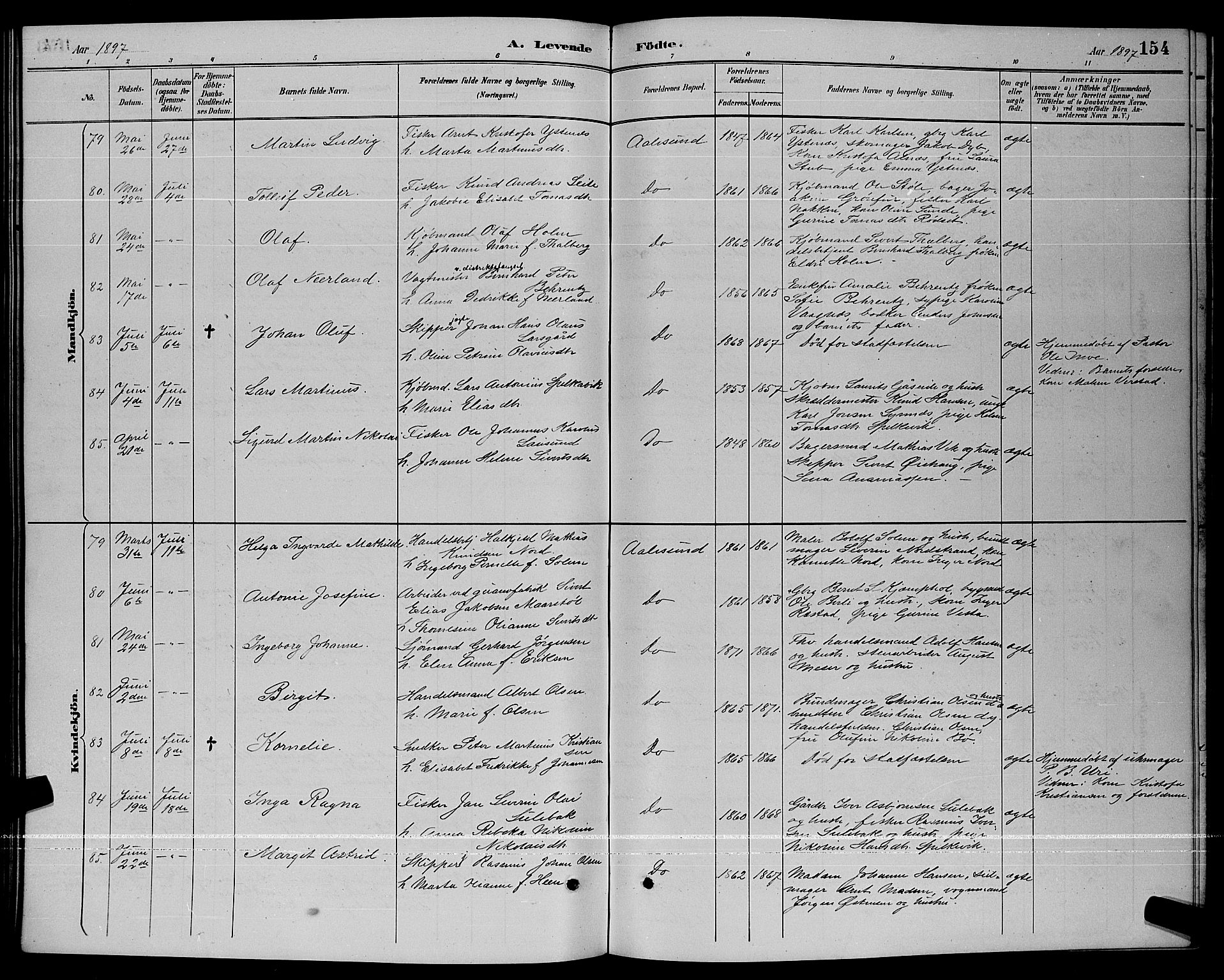 Ministerialprotokoller, klokkerbøker og fødselsregistre - Møre og Romsdal, SAT/A-1454/529/L0467: Klokkerbok nr. 529C04, 1889-1897, s. 154
