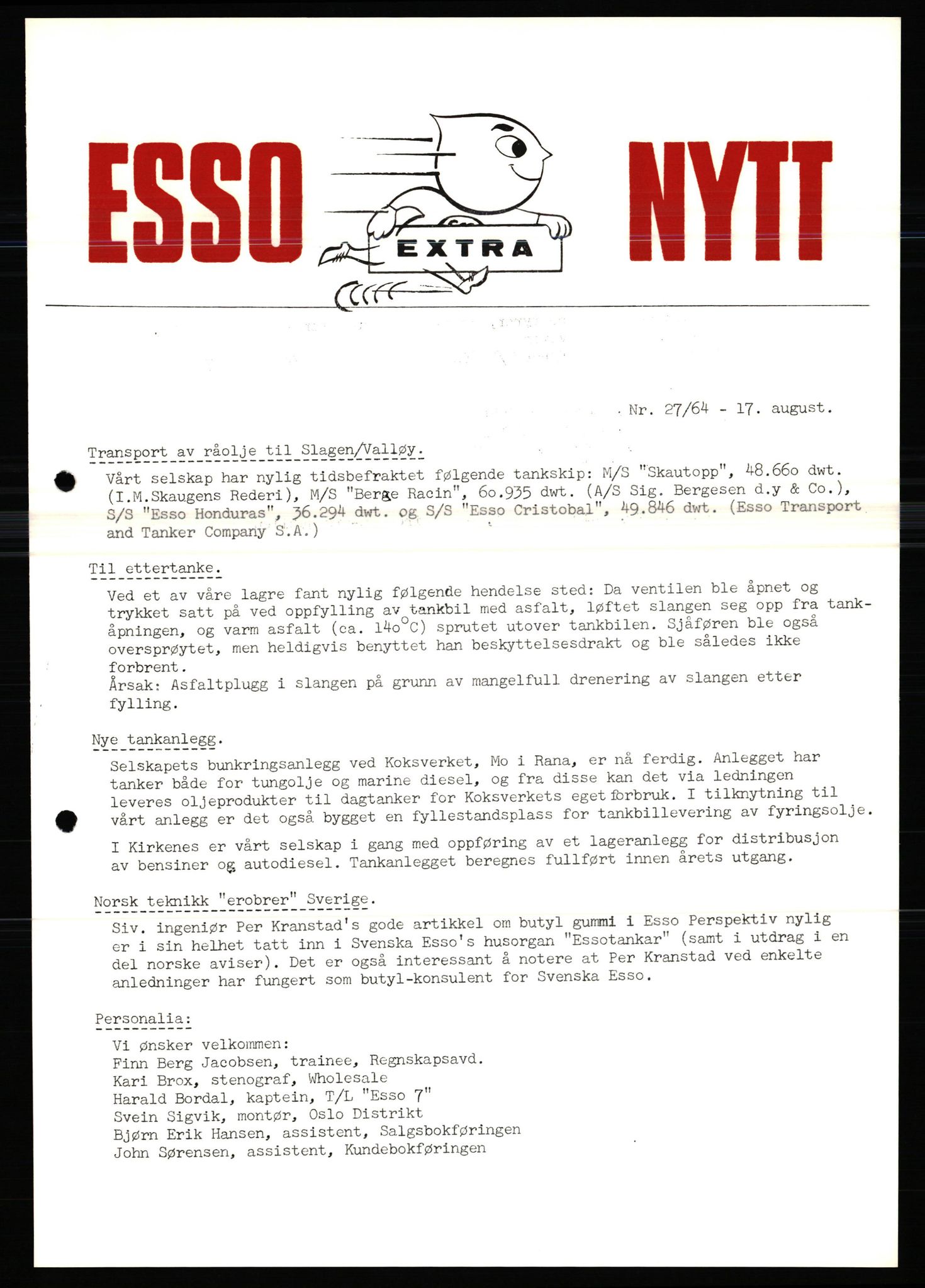 Pa 0982 - Esso Norge A/S, AV/SAST-A-100448/X/Xd/L0004: Esso Extra Nytt, 1963-1976