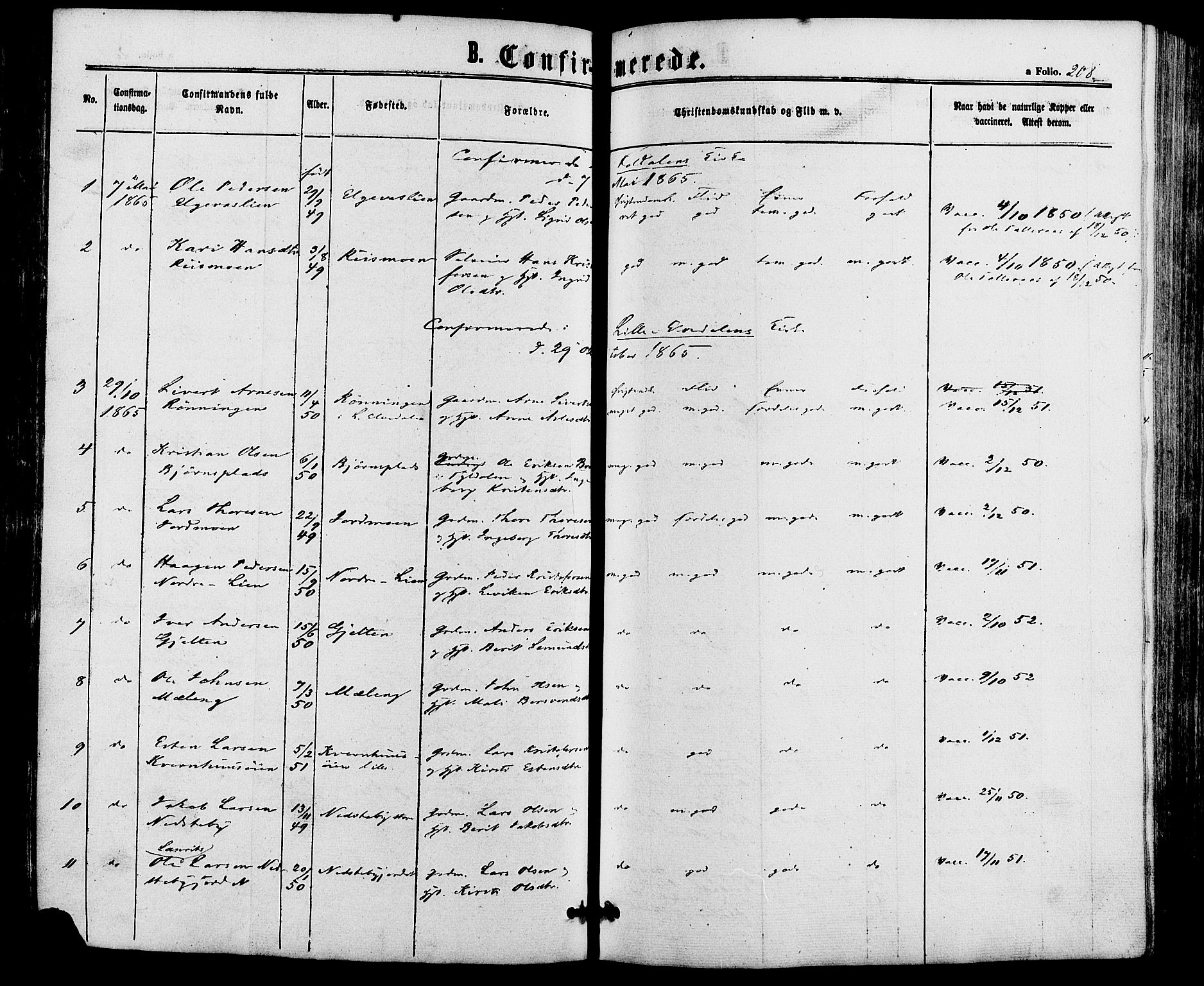 Alvdal prestekontor, AV/SAH-PREST-060/H/Ha/Haa/L0001: Ministerialbok nr. 1, 1863-1882, s. 208
