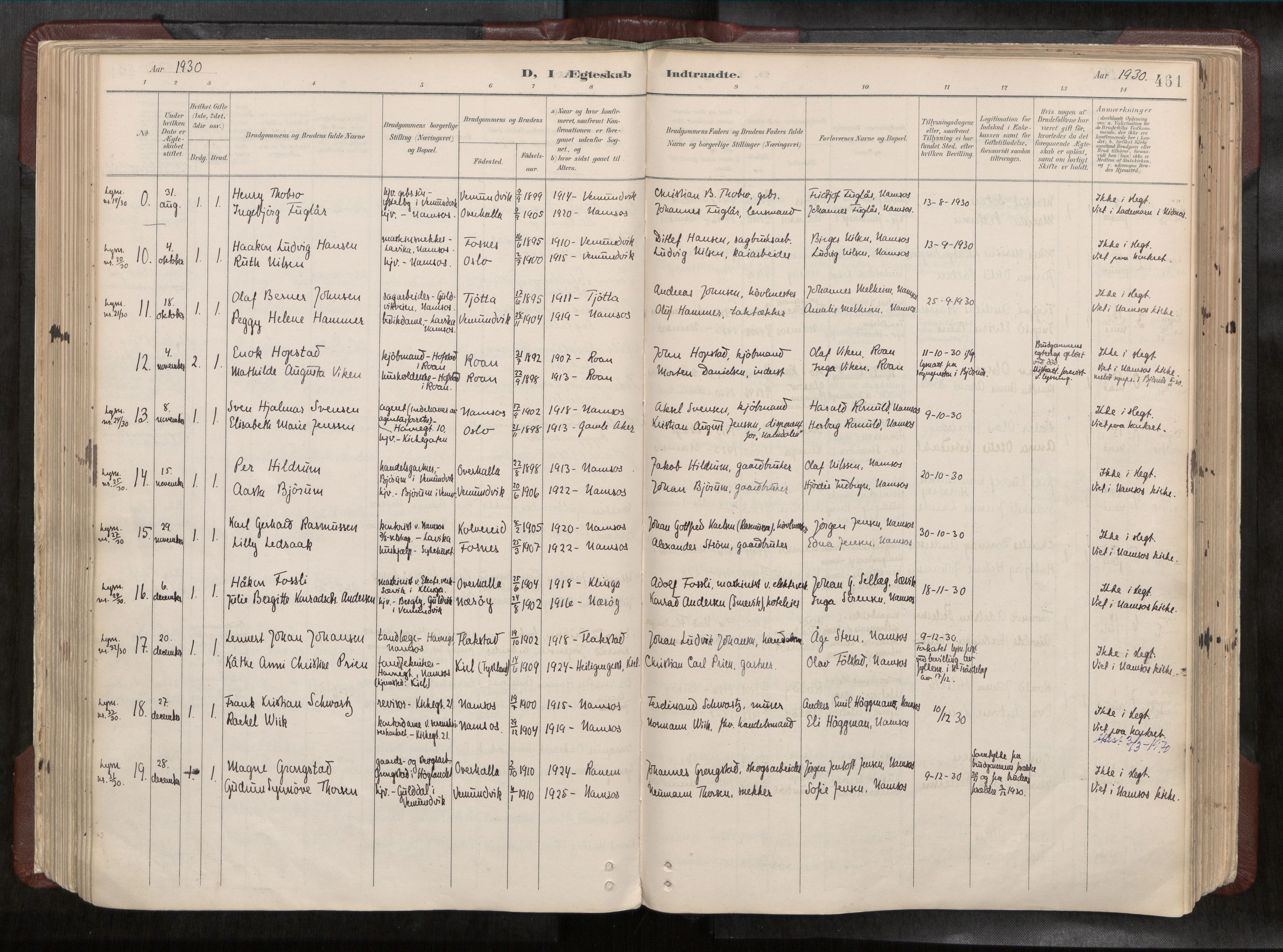 Ministerialprotokoller, klokkerbøker og fødselsregistre - Nord-Trøndelag, AV/SAT-A-1458/768/L0579a: Ministerialbok nr. 768A14, 1887-1931, s. 461