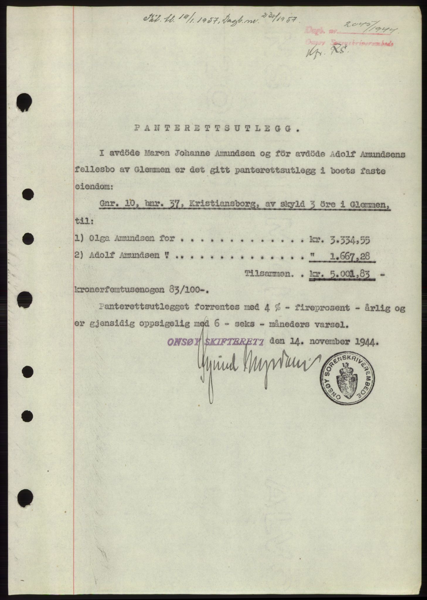 Onsøy sorenskriveri, SAO/A-10474/G/Ga/Gac/L0004: Pantebok nr. B4, 1944-1946, Dagboknr: 2045/1944