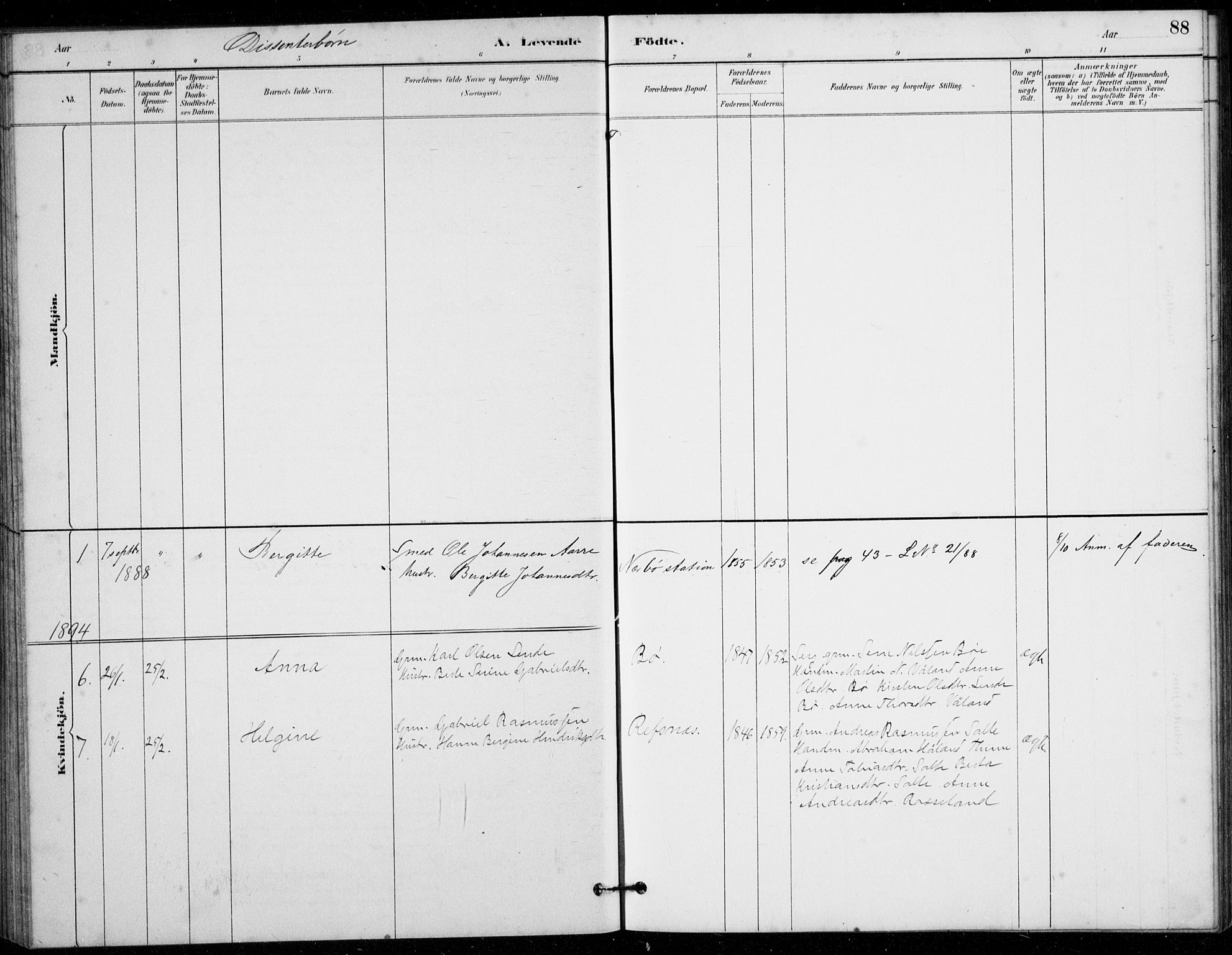 Hå sokneprestkontor, AV/SAST-A-101801/001/30BB/L0003: Klokkerbok nr. B 3, 1883-1894, s. 88