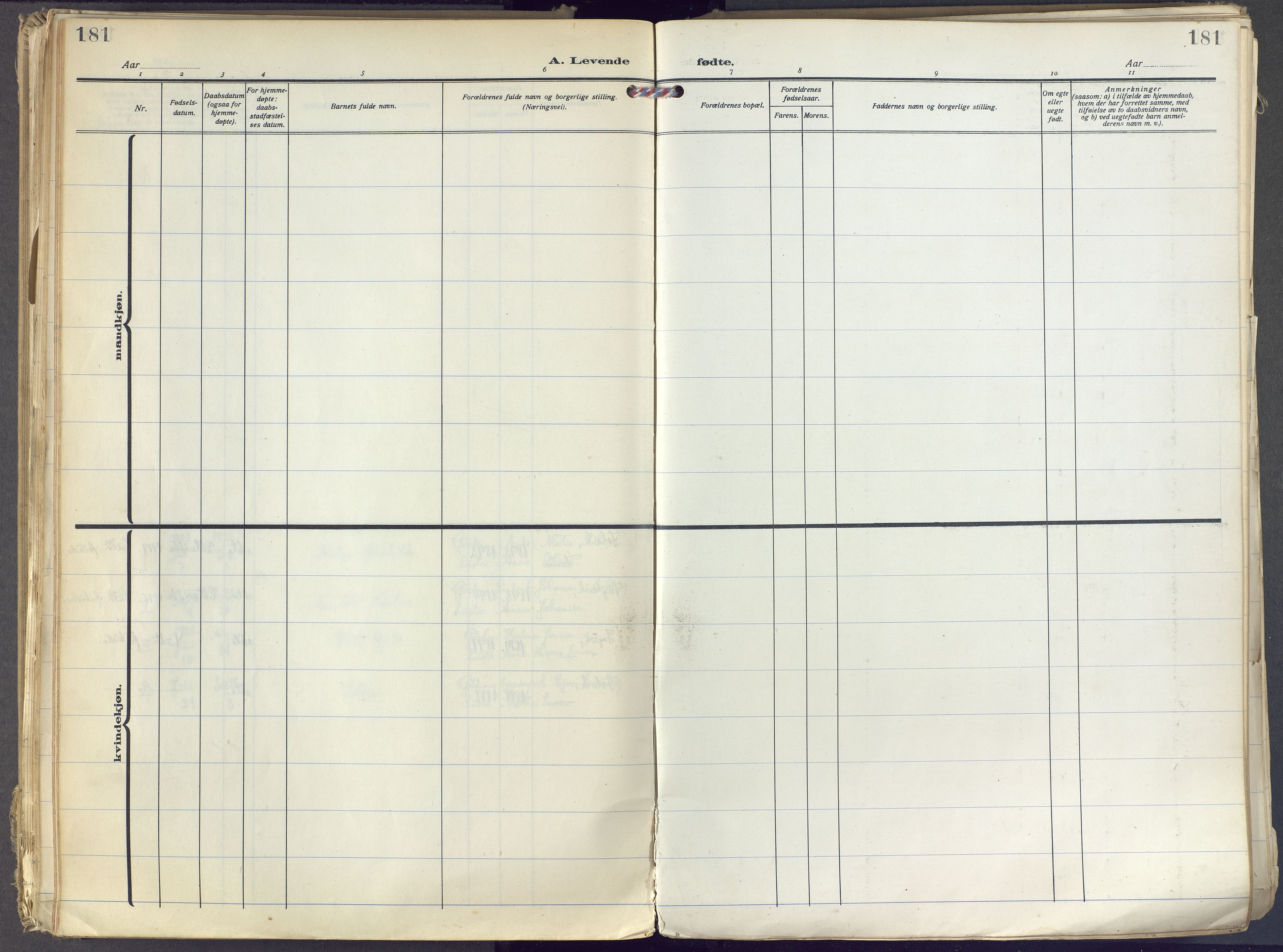 Brunlanes kirkebøker, SAKO/A-342/F/Fc/L0004: Ministerialbok nr. III 4, 1923-1943, s. 181