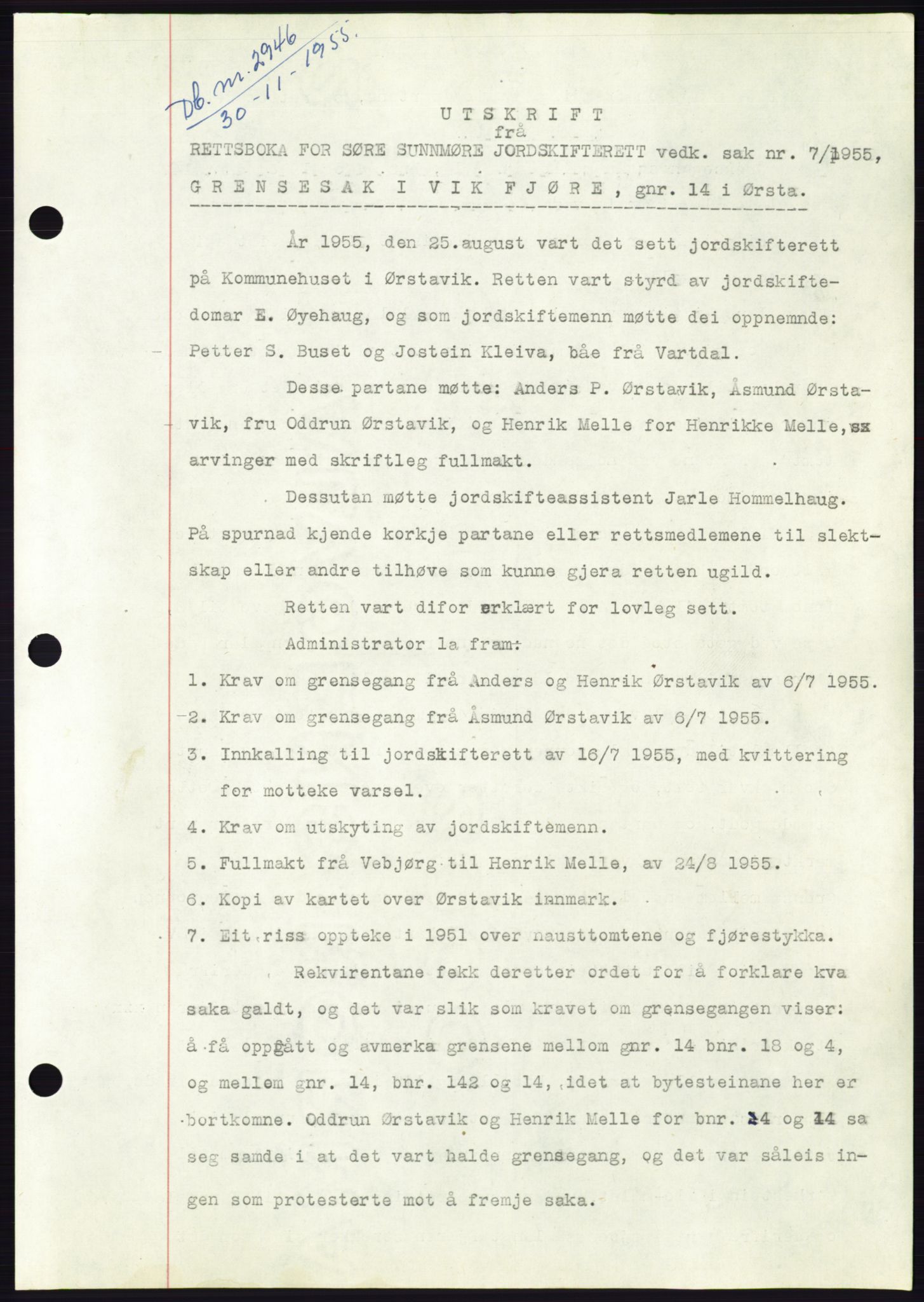 Søre Sunnmøre sorenskriveri, SAT/A-4122/1/2/2C/L0102: Pantebok nr. 28A, 1955-1956, Dagboknr: 2946/1955