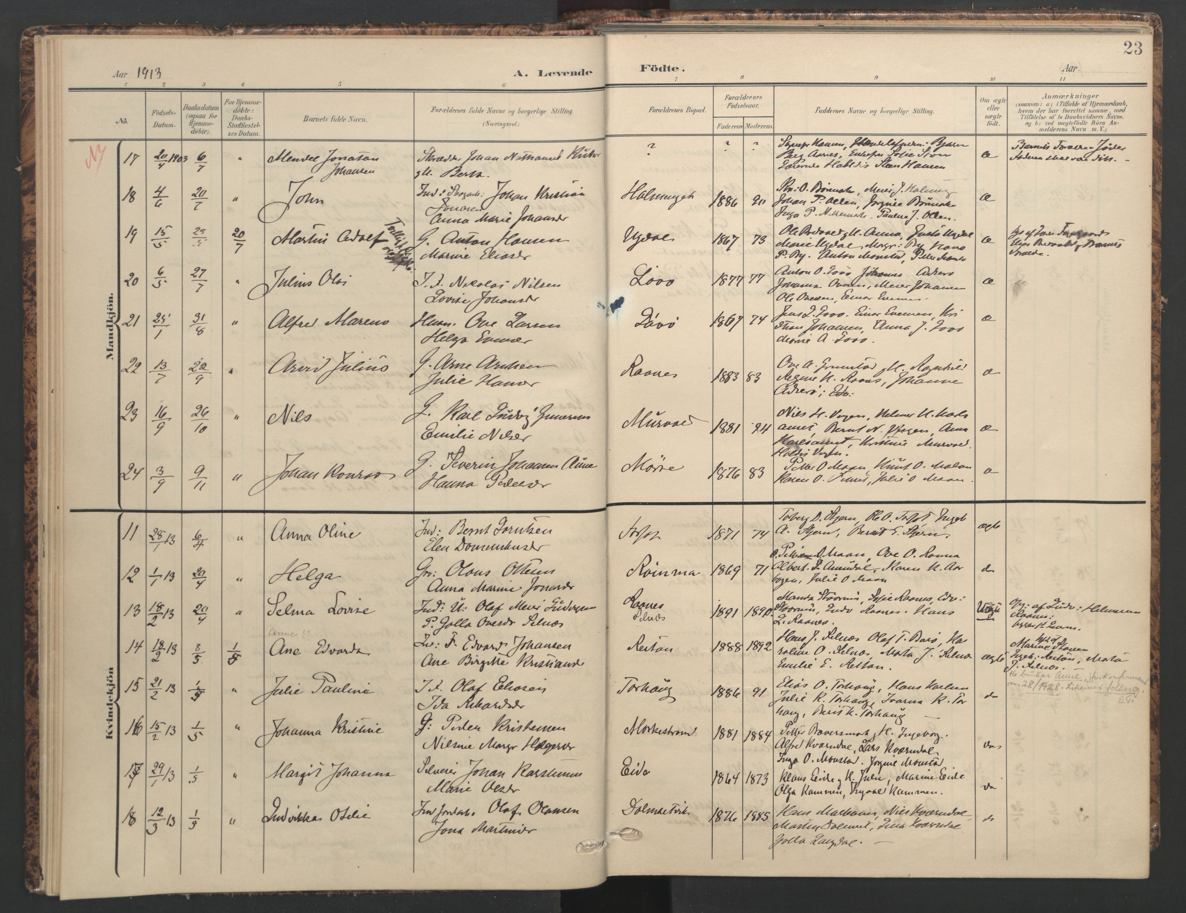 Ministerialprotokoller, klokkerbøker og fødselsregistre - Sør-Trøndelag, AV/SAT-A-1456/655/L0682: Ministerialbok nr. 655A11, 1908-1922, s. 23