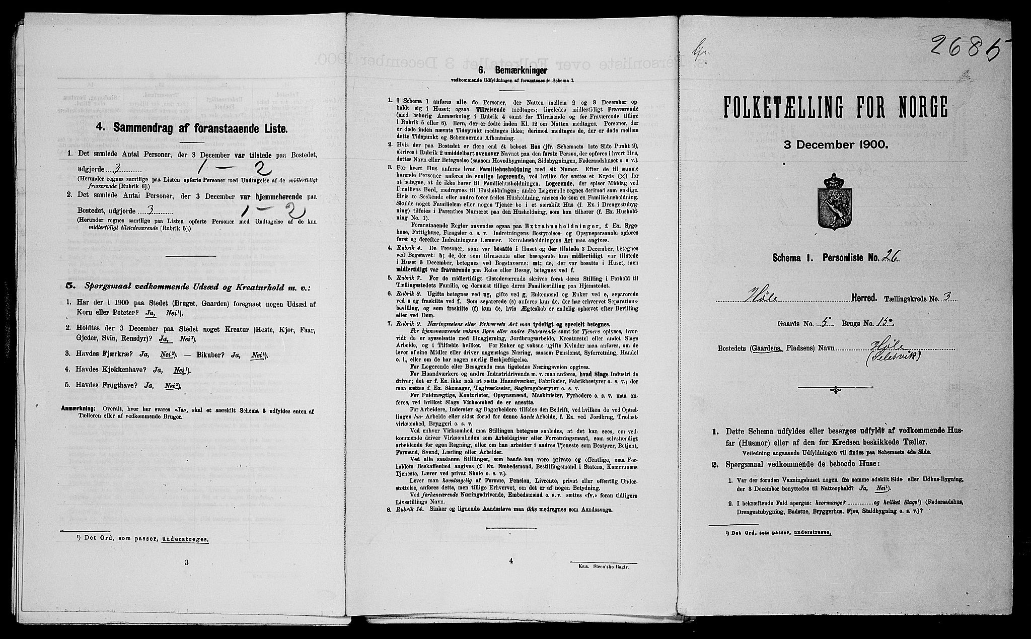 SAST, Folketelling 1900 for 1128 Høle herred, 1900, s. 184
