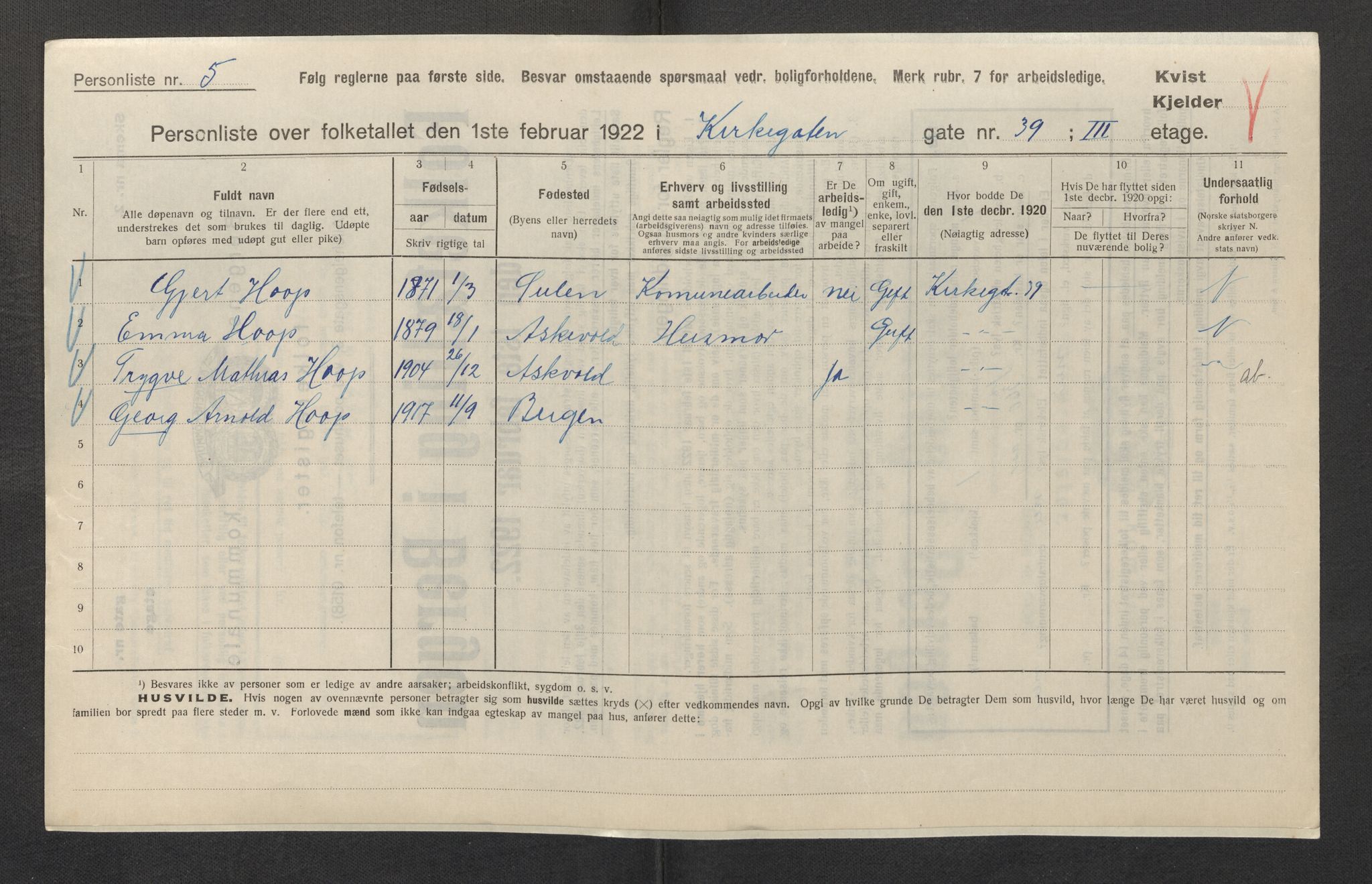 SAB, Kommunal folketelling 1922 for Bergen kjøpstad, 1922, s. 18337