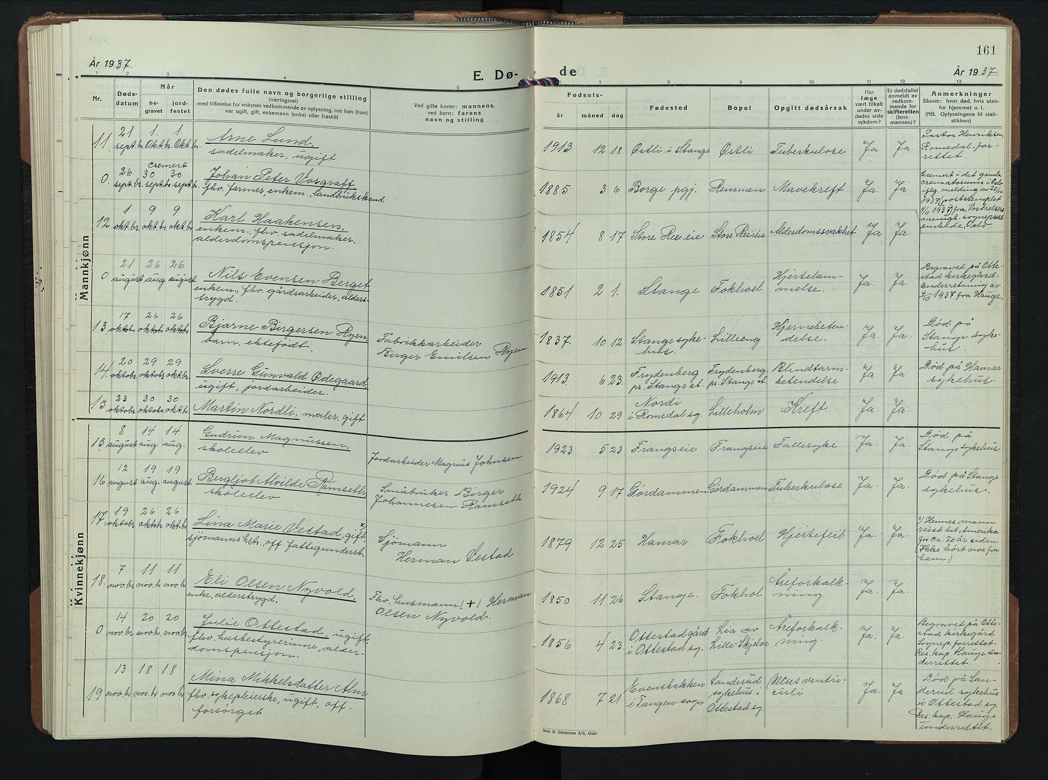 Stange prestekontor, AV/SAH-PREST-002/L/L0020: Klokkerbok nr. 20, 1936-1947, s. 161