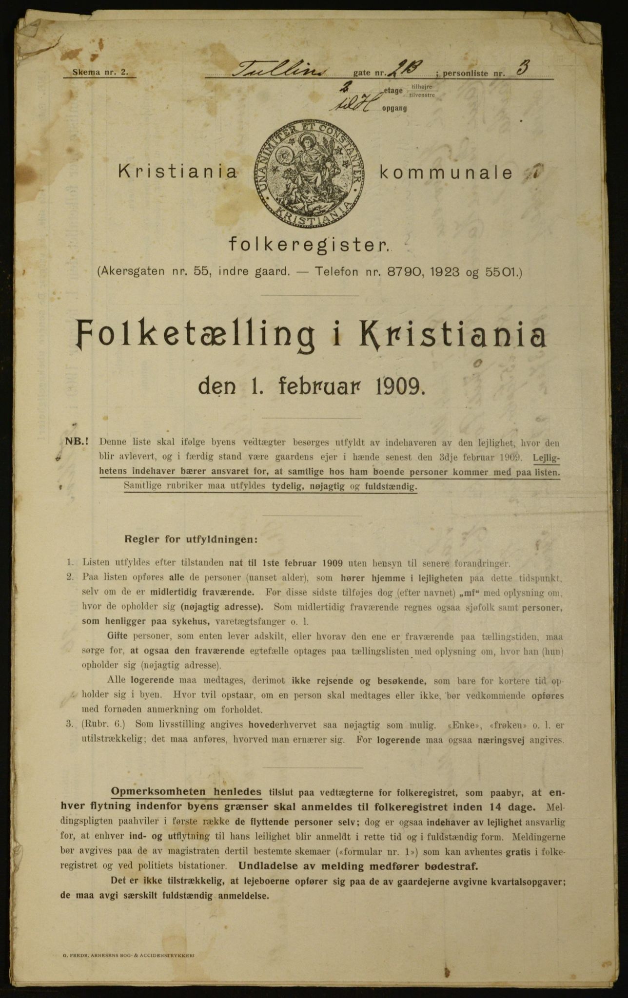 OBA, Kommunal folketelling 1.2.1909 for Kristiania kjøpstad, 1909, s. 106382