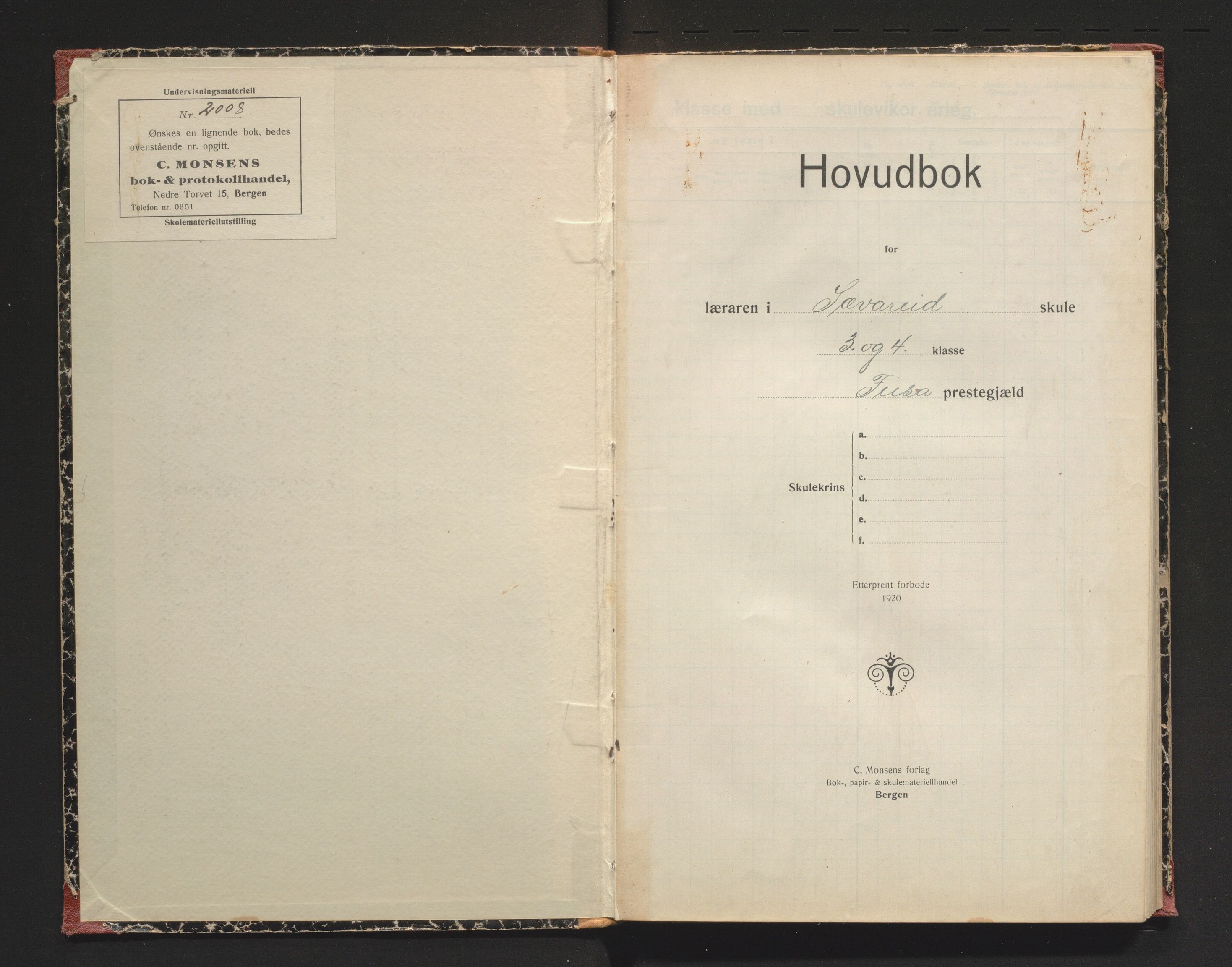 Strandvik kommune. Barneskulane, IKAH/1240-231/F/Fa/L0011: Hovudbok for 3. og 4. klasse ved Sævareid skule i Fusa præstegjeld, 1932-1966
