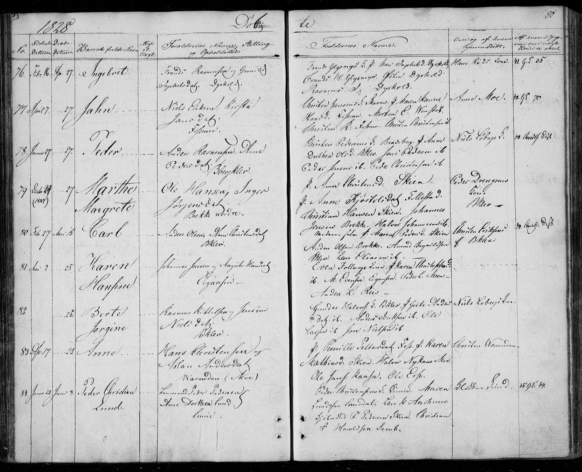 Gjerpen kirkebøker, AV/SAKO-A-265/F/Fa/L0005: Ministerialbok nr. I 5, 1823-1829, s. 80