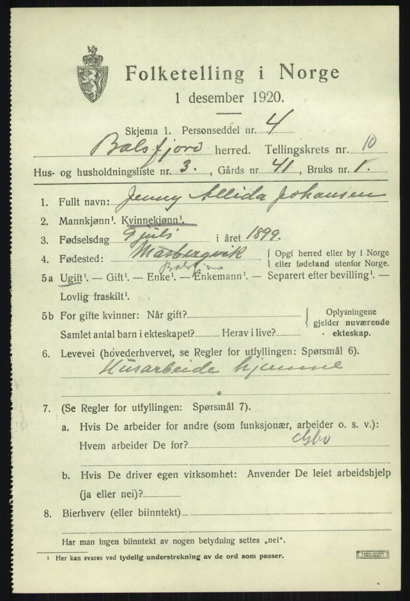 SATØ, Folketelling 1920 for 1933 Balsfjord herred, 1920, s. 5303