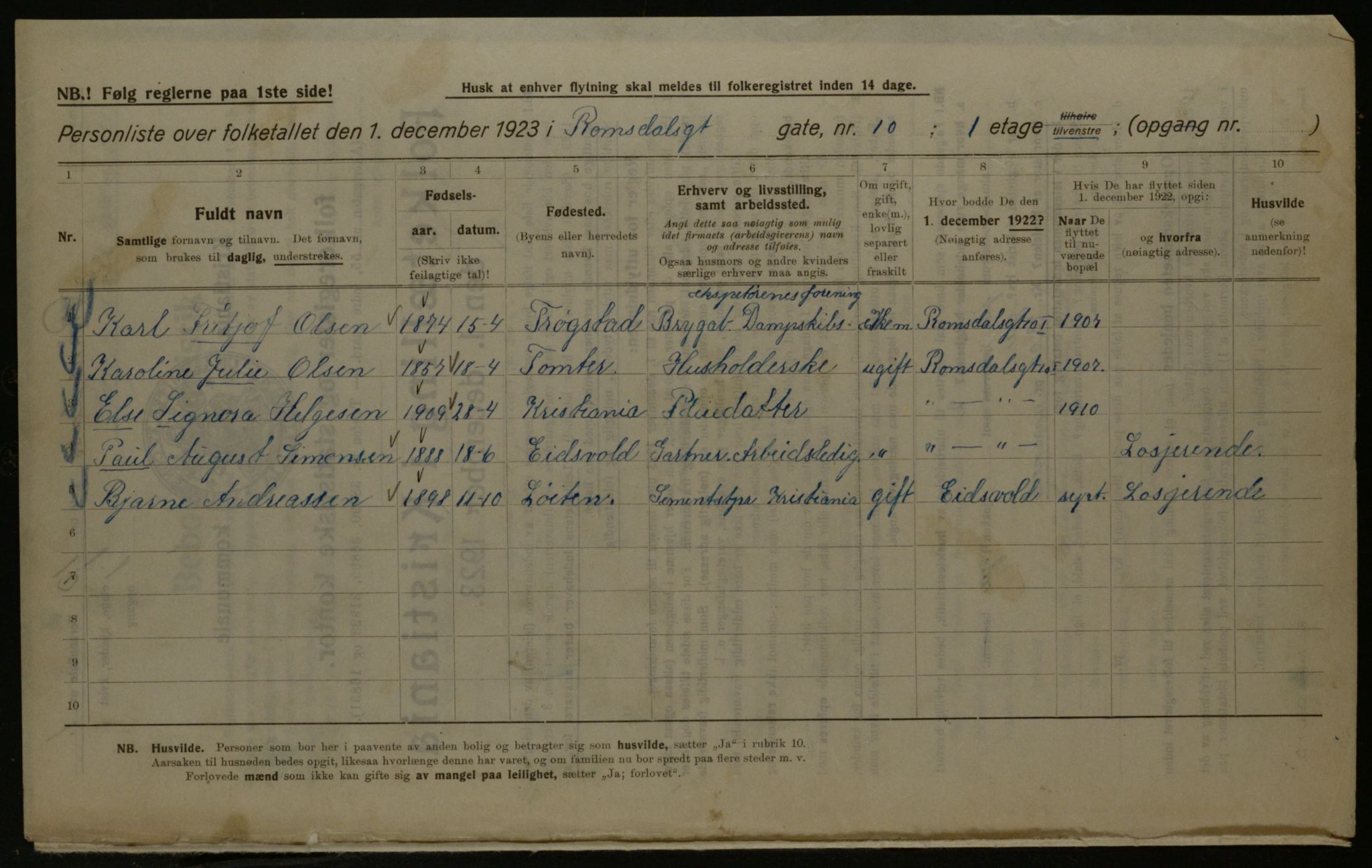 OBA, Kommunal folketelling 1.12.1923 for Kristiania, 1923, s. 92073