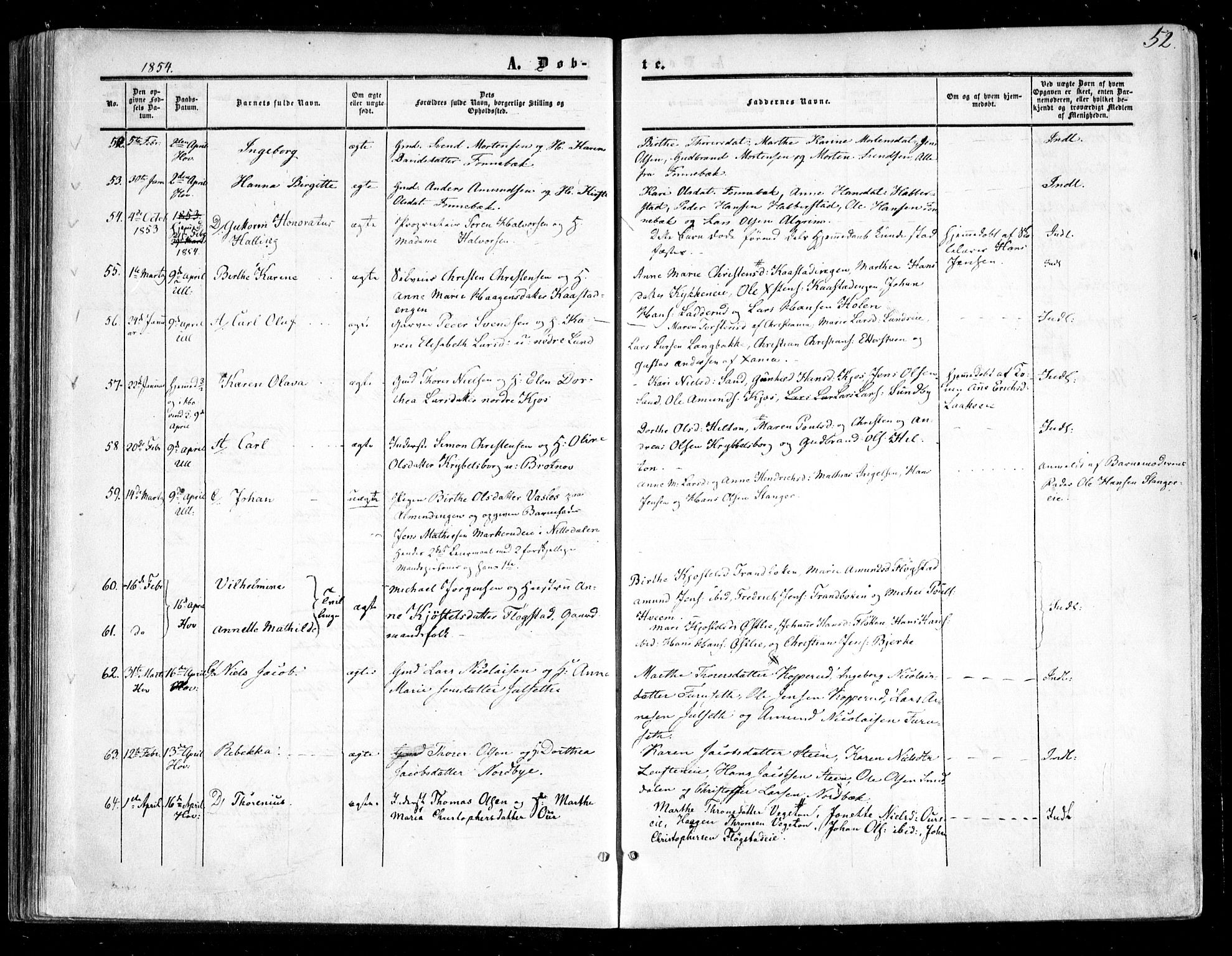 Ullensaker prestekontor Kirkebøker, AV/SAO-A-10236a/F/Fa/L0015.a: Ministerialbok nr. I 15A, 1851-1862, s. 52