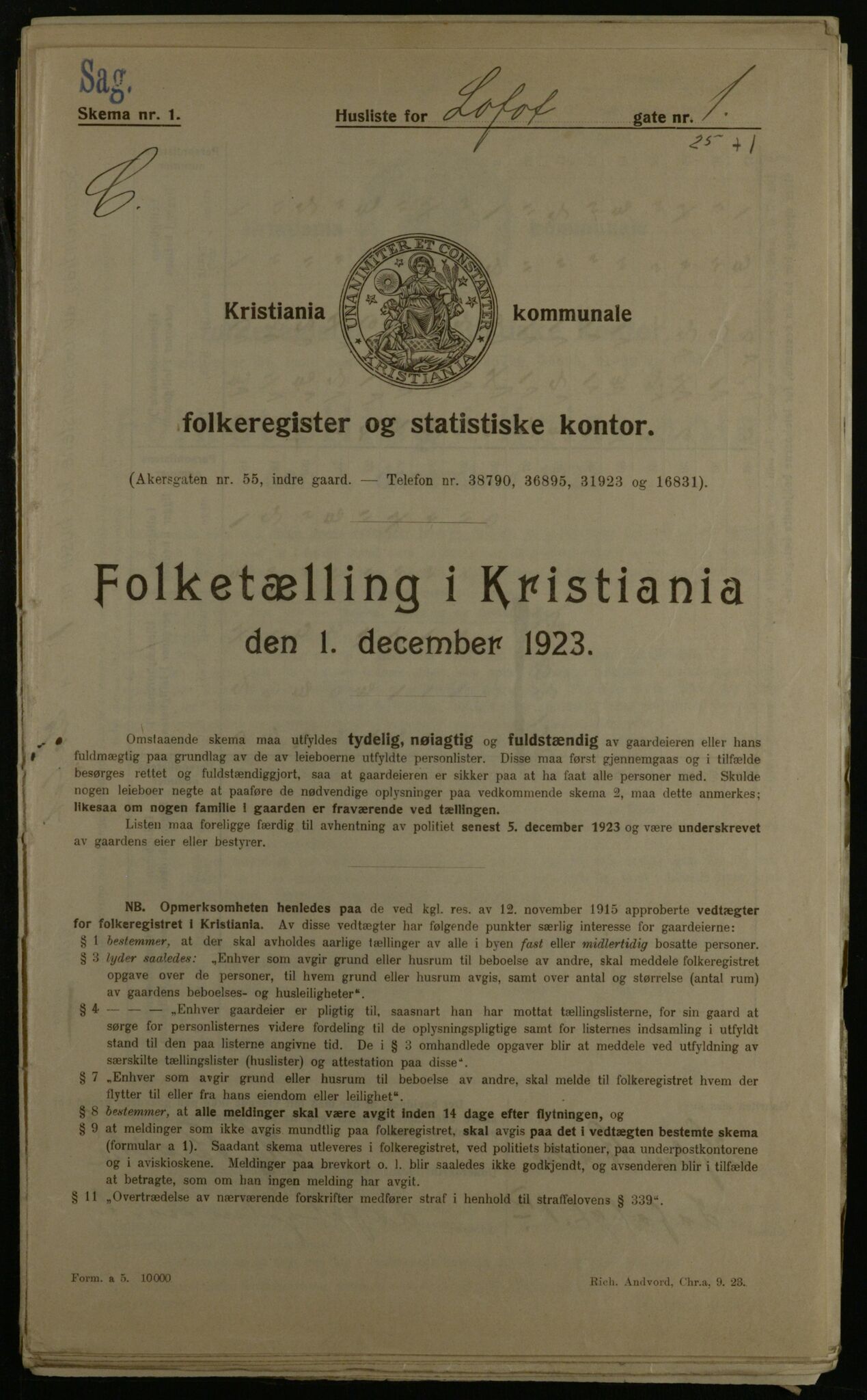 OBA, Kommunal folketelling 1.12.1923 for Kristiania, 1923, s. 64869