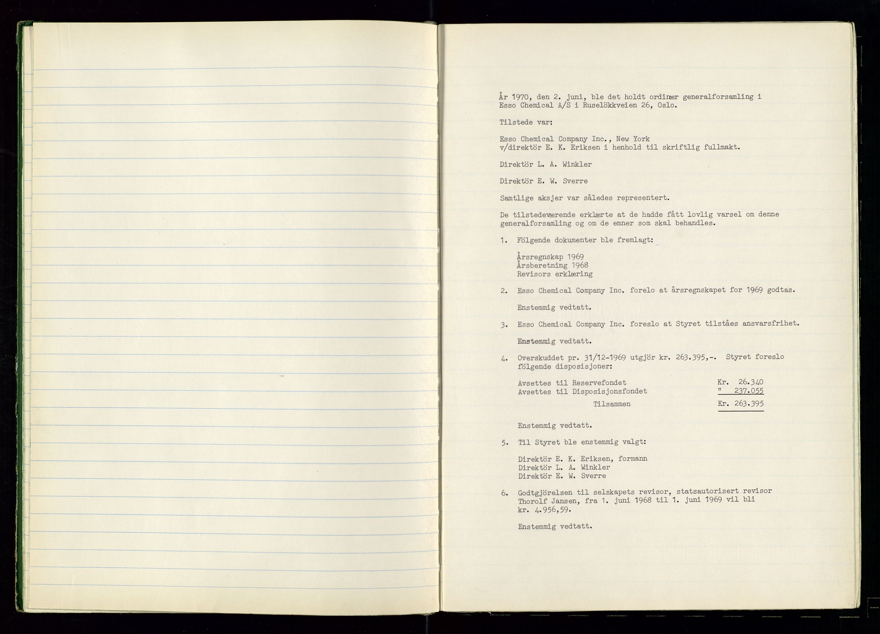 PA 1538 - Exxon Chemical Norge A/S, SAST/A-101958/A/Aa/L0001/0002: Generalforsamlinger og styreprotokoller / Protokoll for generalforsamlinger, 1966-1996