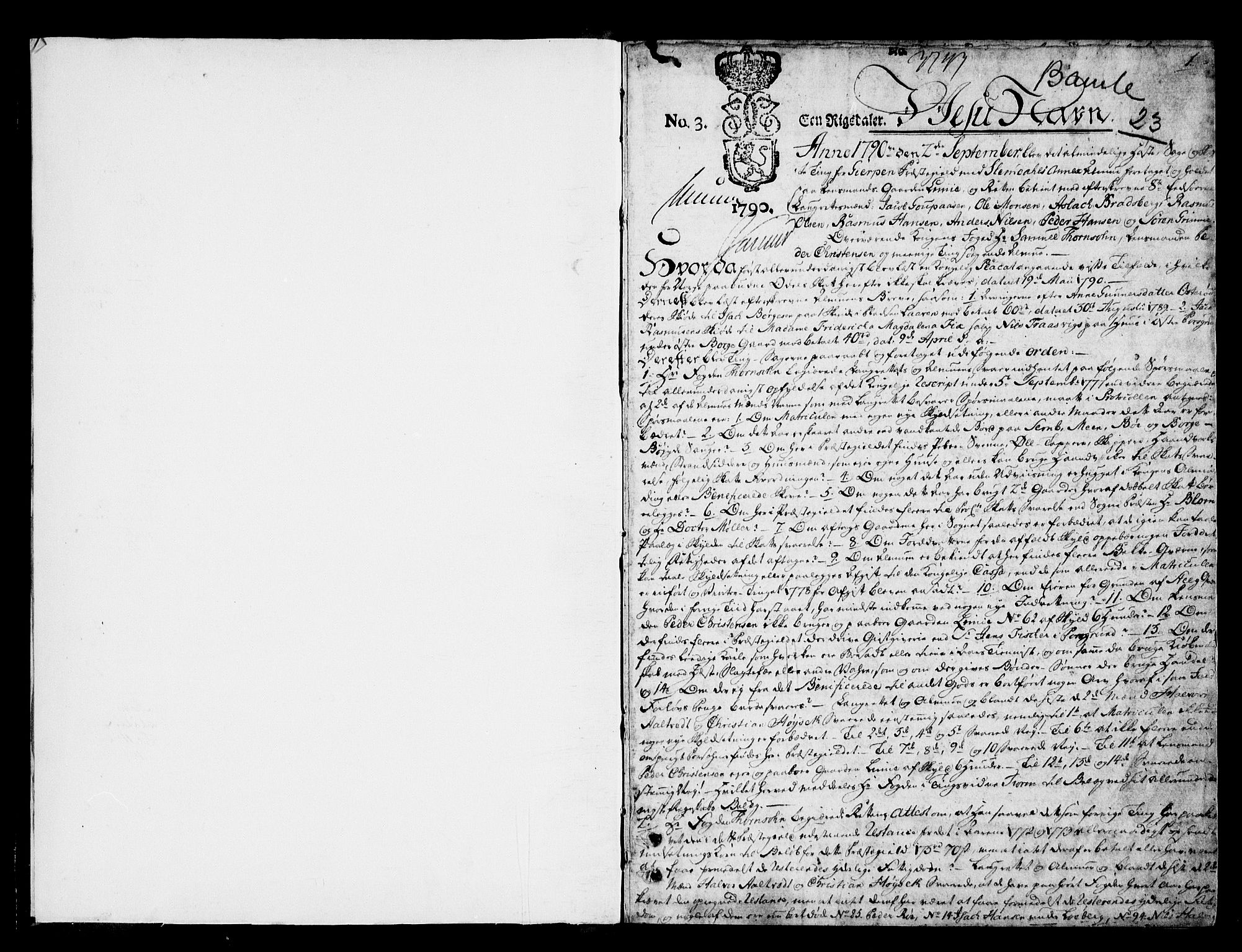 Bamble sorenskriveri, SAKO/A-214/F/Fa/Faa/L0024: Tingbok, 1790-1797, s. 1