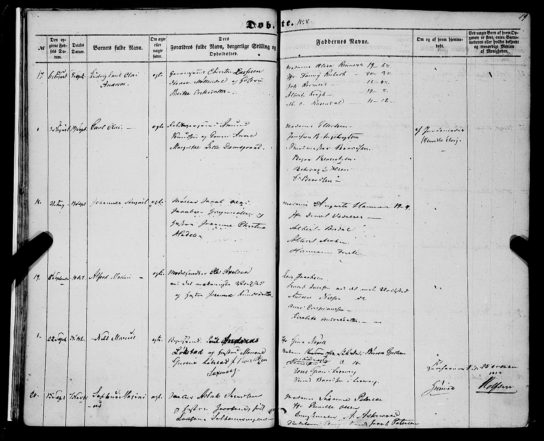 St. Jørgens hospital og Årstad sokneprestembete, AV/SAB-A-99934: Ministerialbok nr. A 5, 1857-1869, s. 19