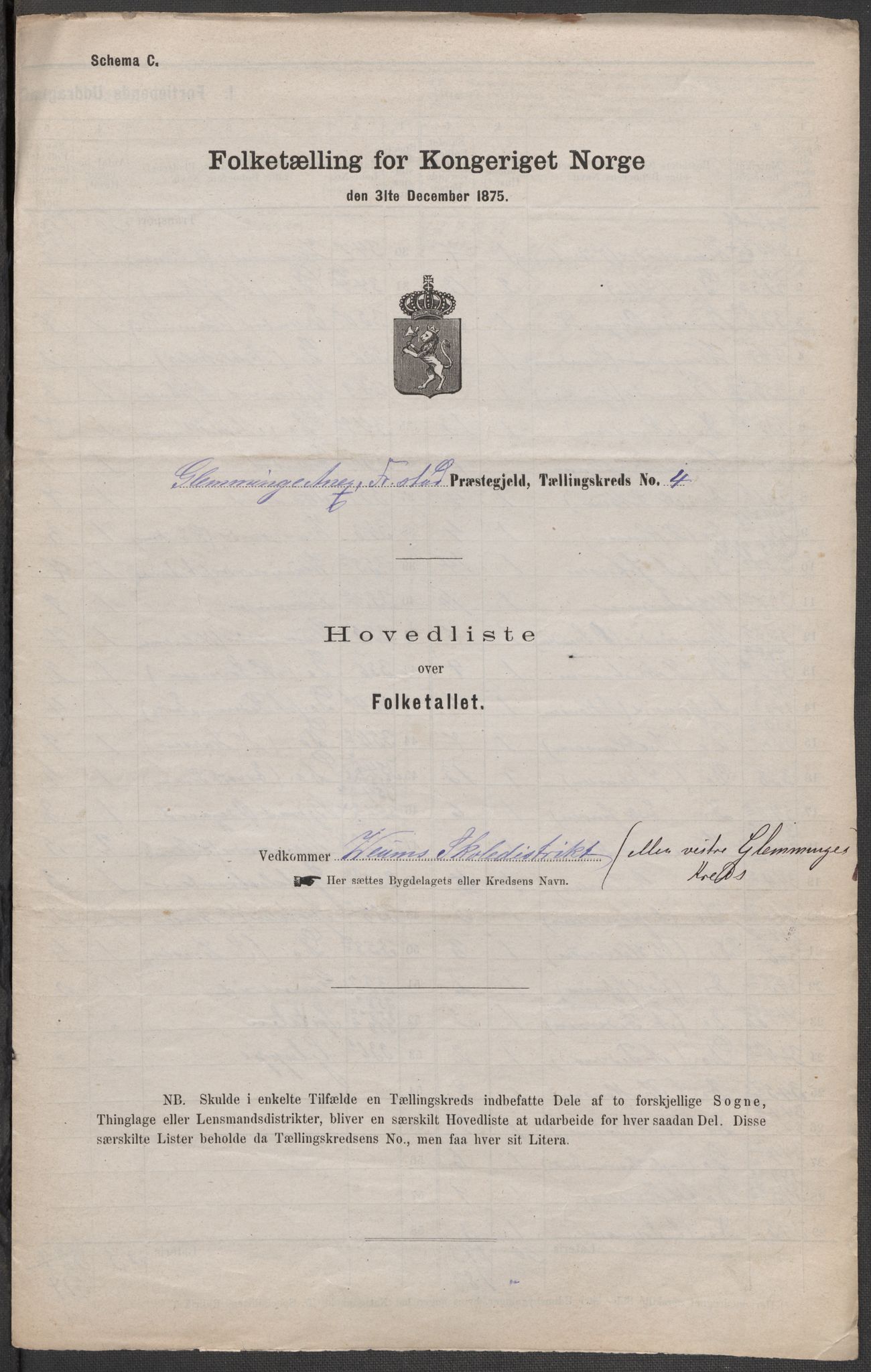 RA, Folketelling 1875 for 0132L Fredrikstad prestegjeld, Glemmen sokn, 1875, s. 19